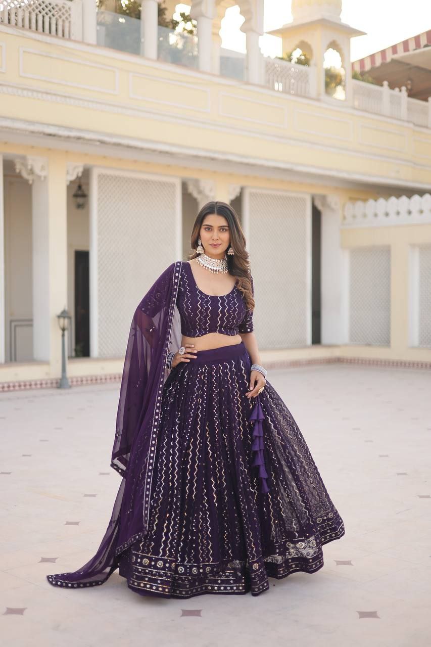 Nitya purple sequins embroidered lehenga set