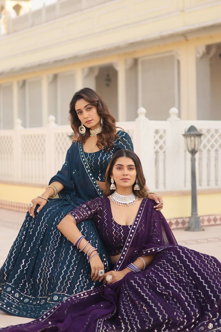 Blue sequins embroidered Nitya designer lehenga