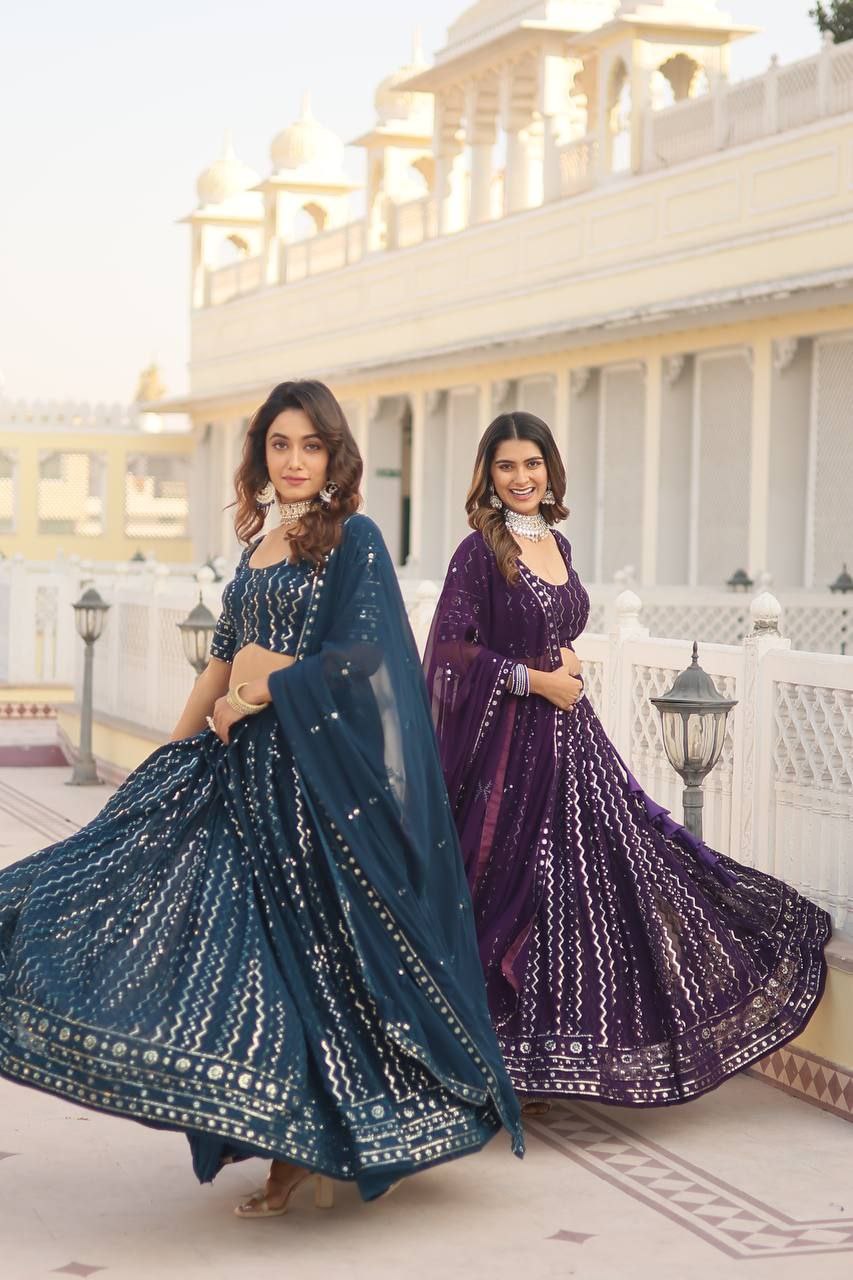 Blue sequins embroidered Nitya designer lehenga