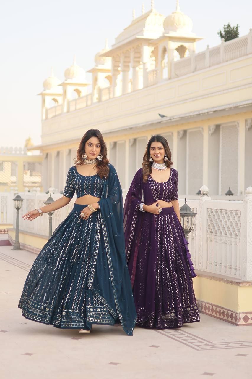 Blue sequins embroidered Nitya designer lehenga