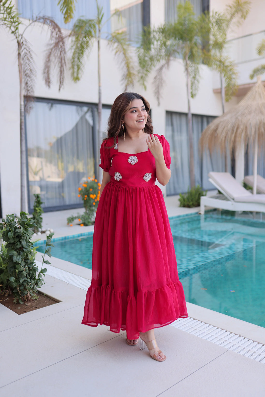 Sruvika pink Fendi silk gown with beads embroidered work