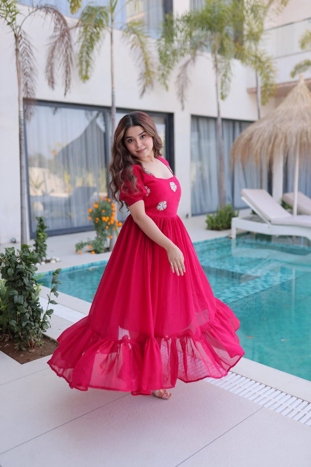 Sruvika pink Fendi silk gown with beads embroidered work
