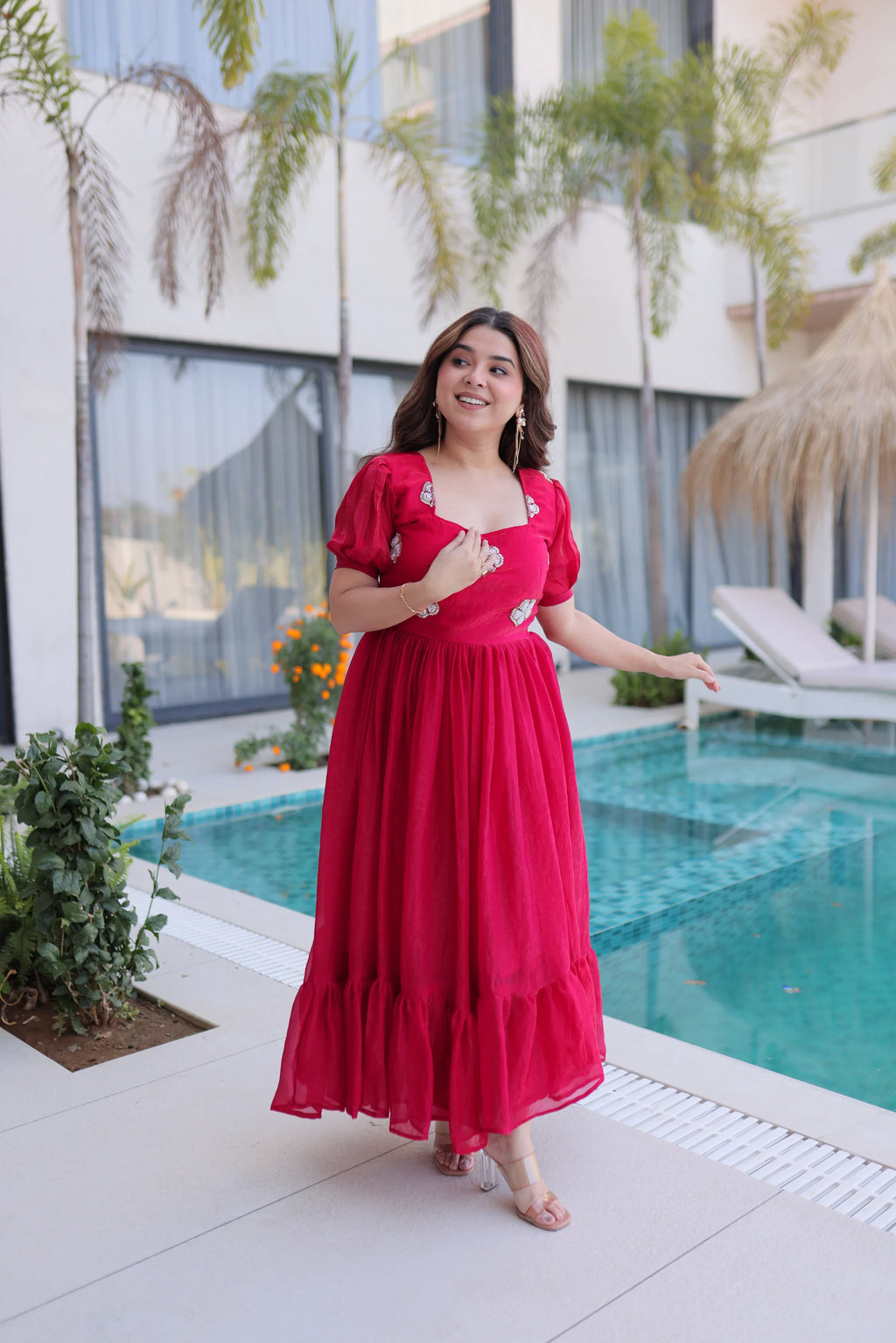 Sruvika pink Fendi silk gown with beads embroidered work