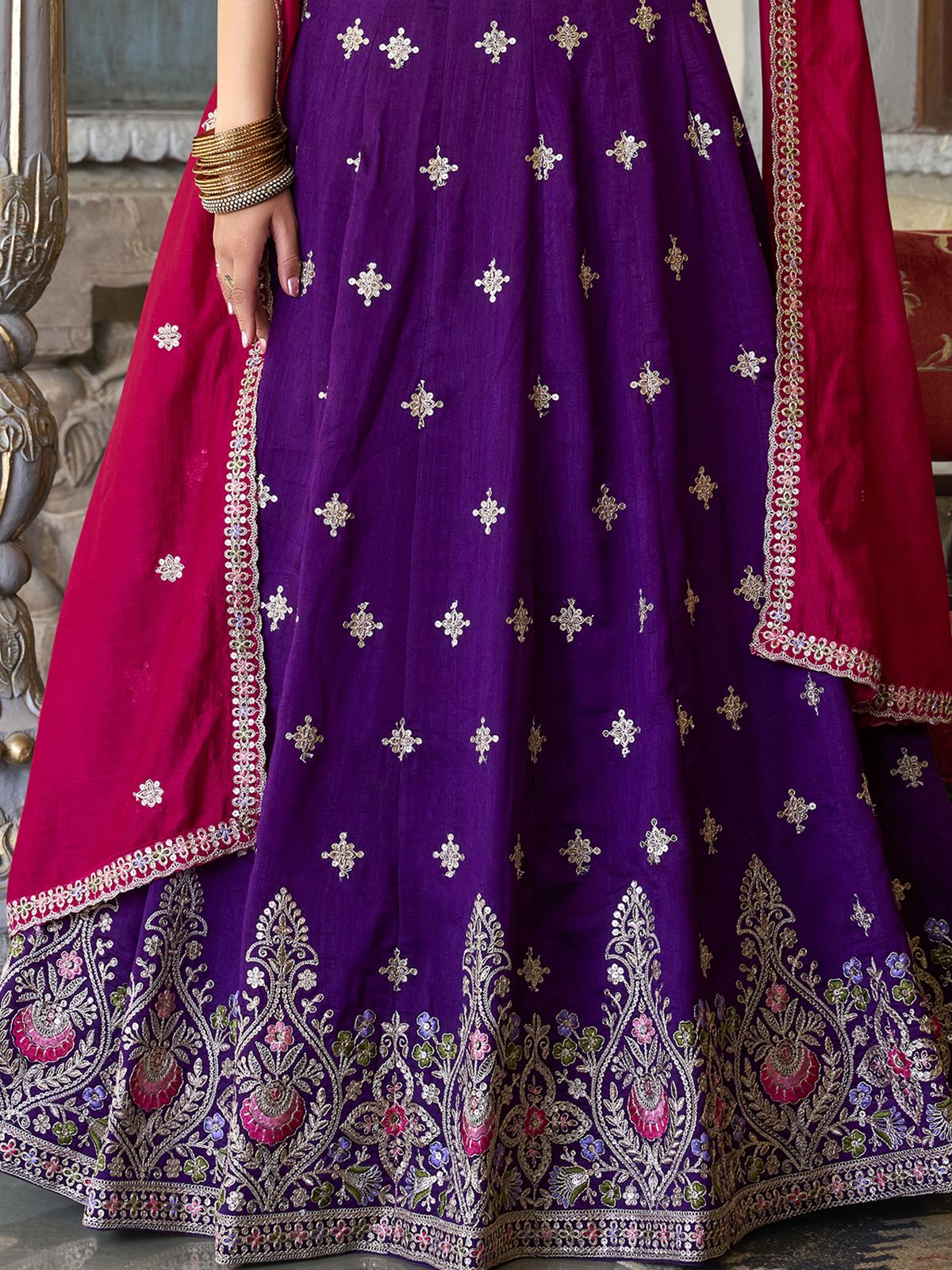 Suamya Purple Vichitra Silk Embroidered Lehenga Choli