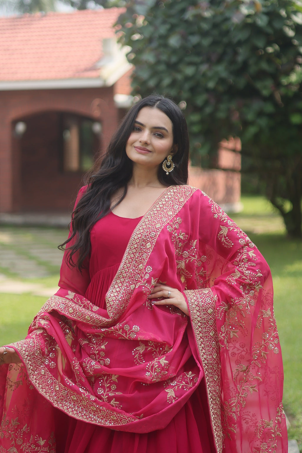 Suhana pink georgette Anarkali flared gown set