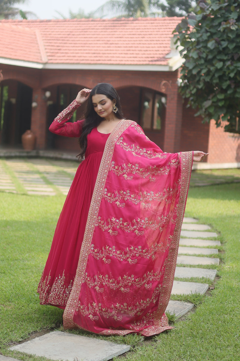 Suhana pink georgette Anarkali flared gown set