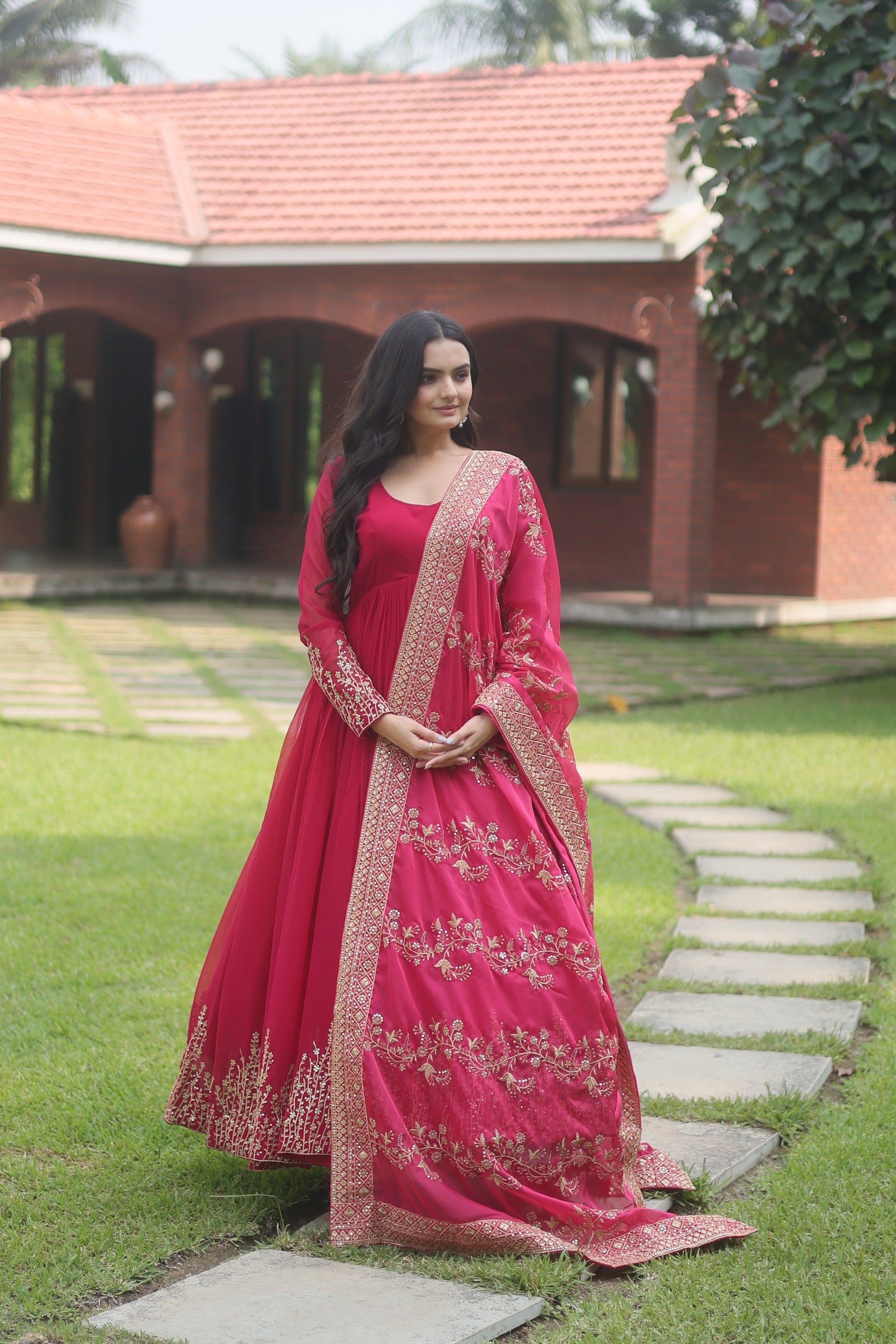 Suhana pink georgette Anarkali flared gown set