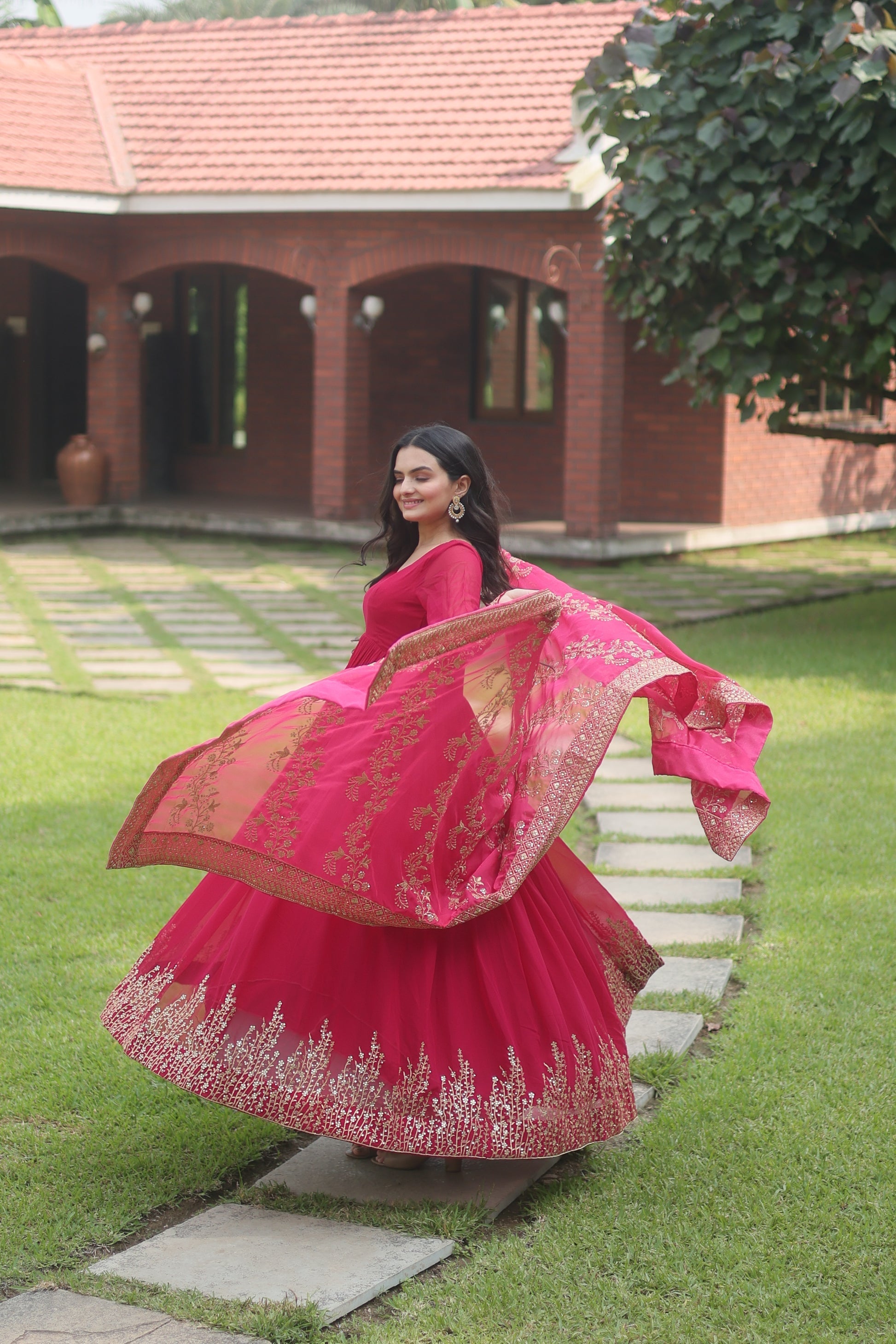 Suhana pink georgette Anarkali flared gown set
