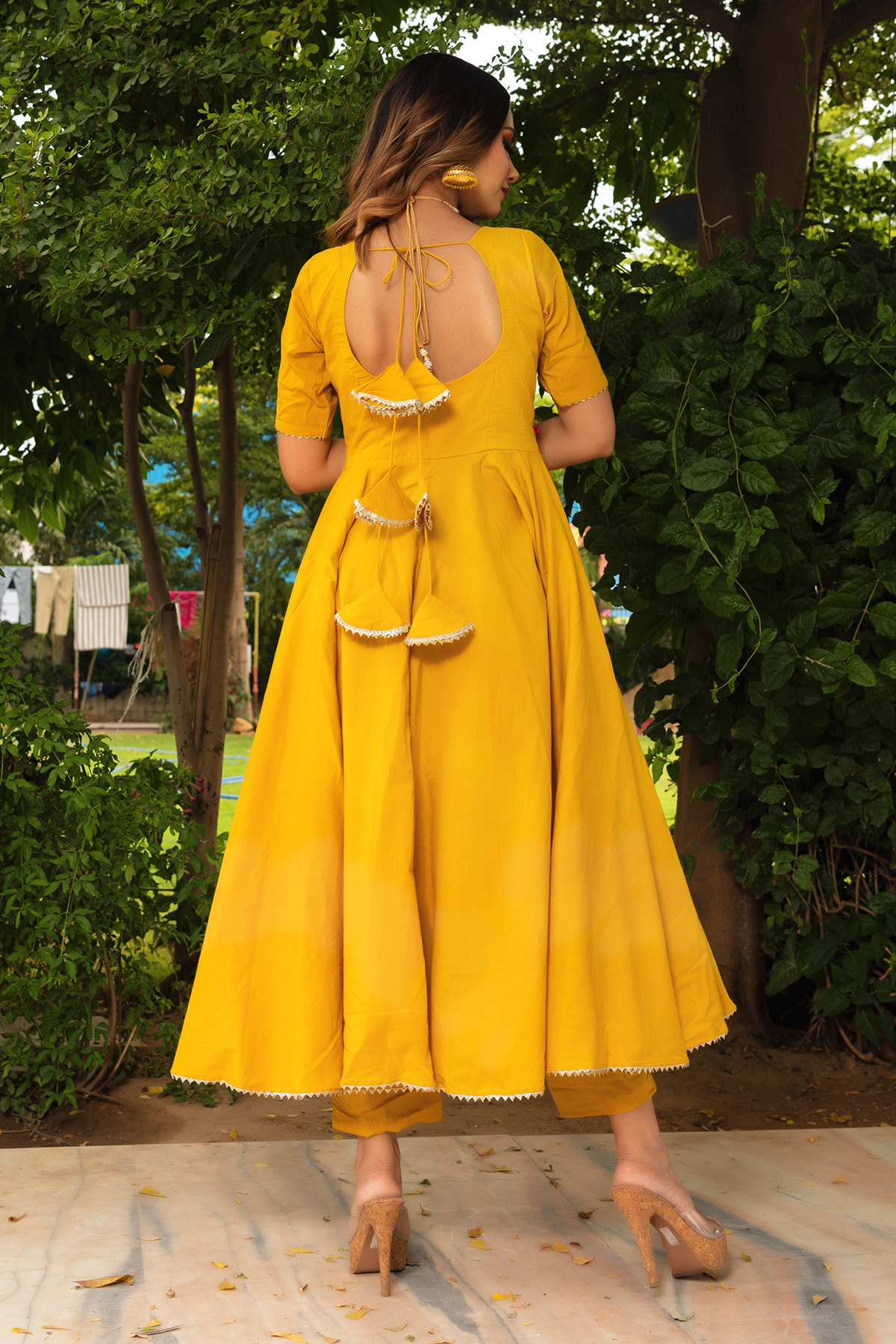 Sun kissed elegance yellow cotton anarkali set