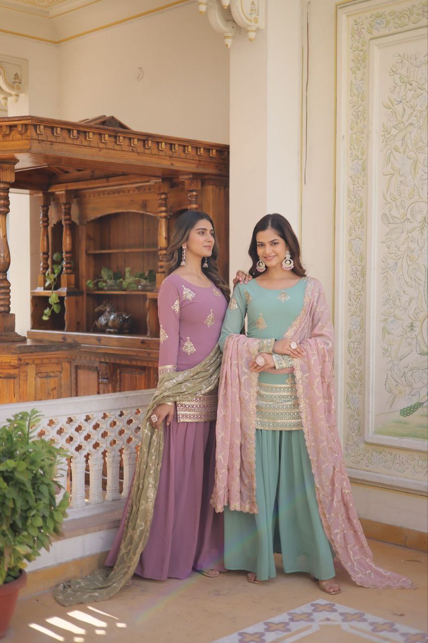 Vindhyavasini georgette embroidered kurti sharara set