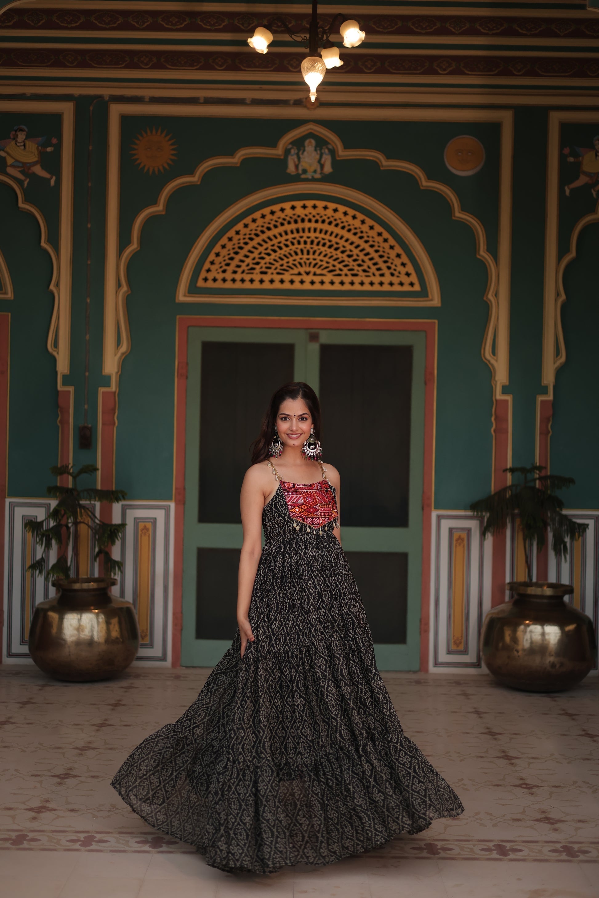 Black bandhani print georgette Taneesha designer gown