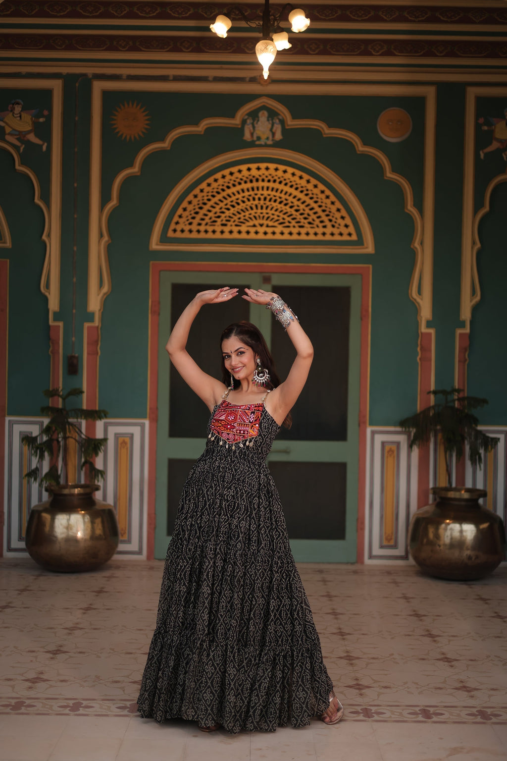 Black bandhani print georgette Taneesha designer gown