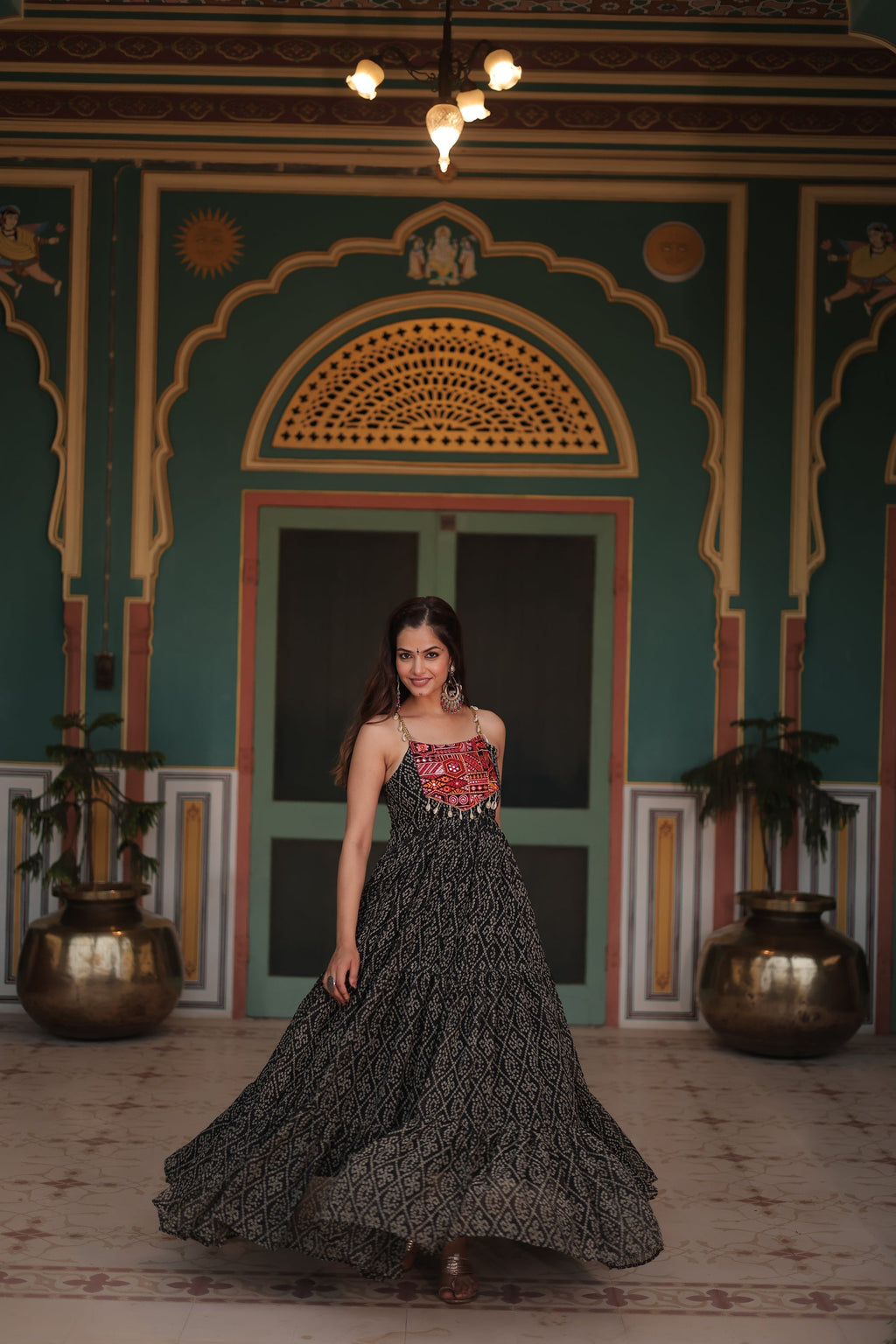 Black bandhani print georgette Taneesha designer gown