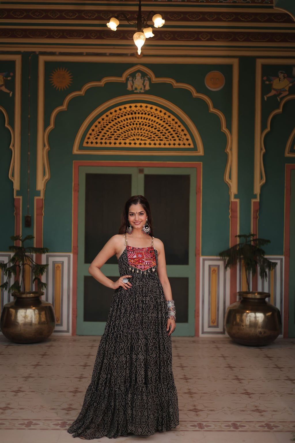 Taneesha Black Georgette Bandhani Printed Gown