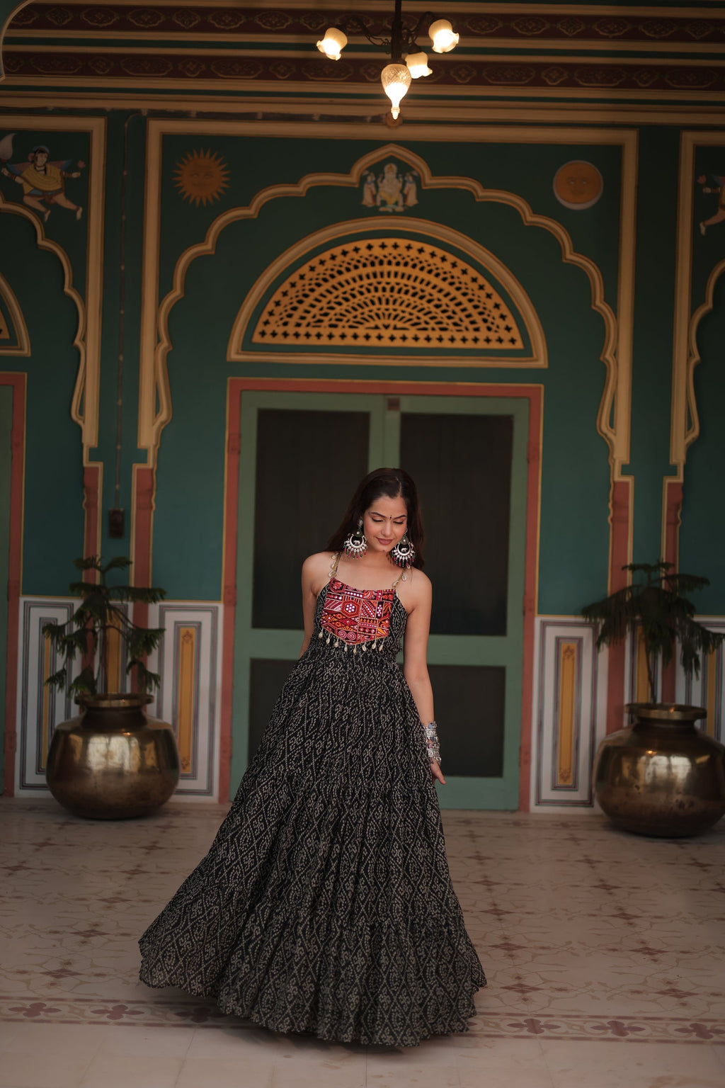 Black bandhani print georgette Taneesha designer gown