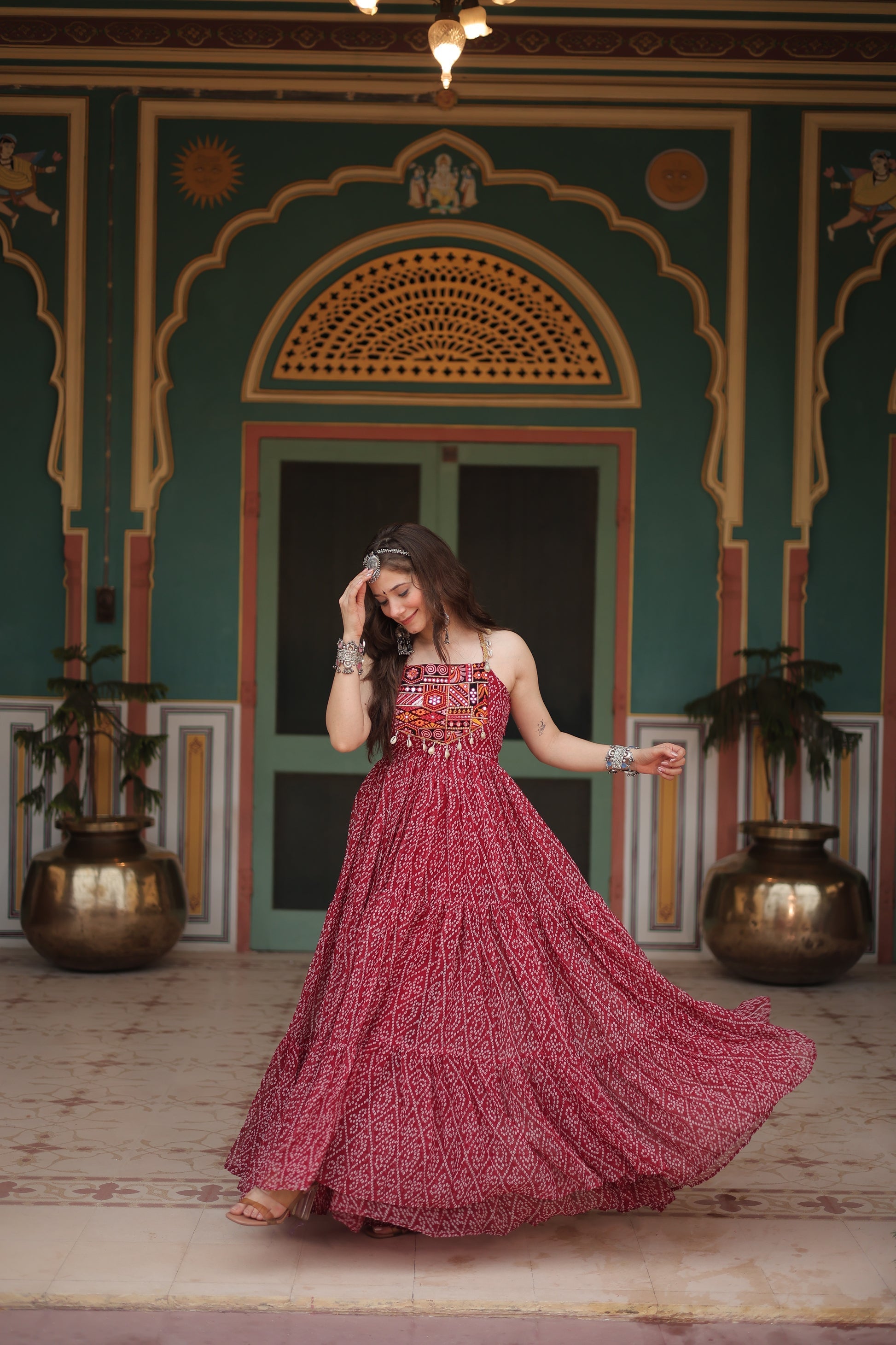 Taneesha maroon georgette bandhani printed gown