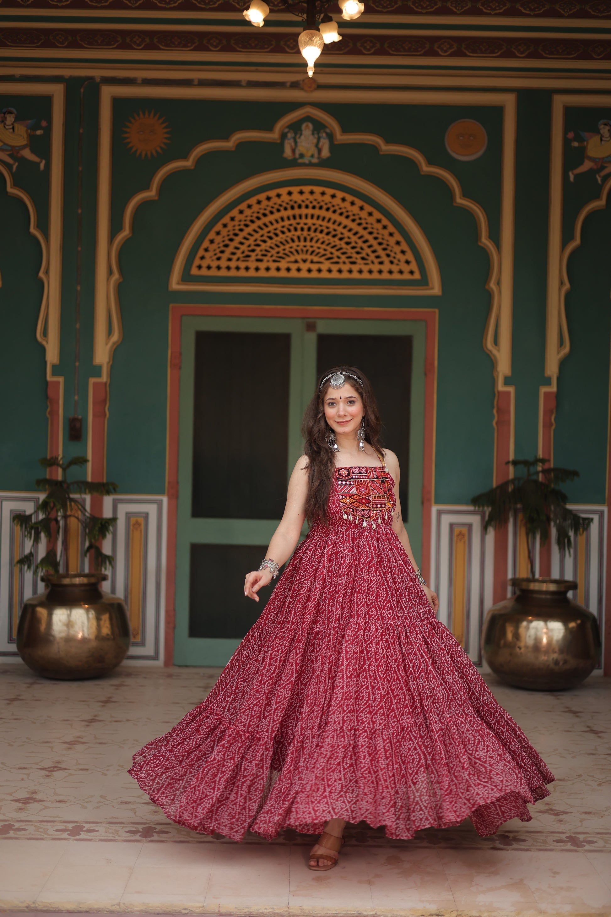 Taneesha maroon georgette bandhani printed gown