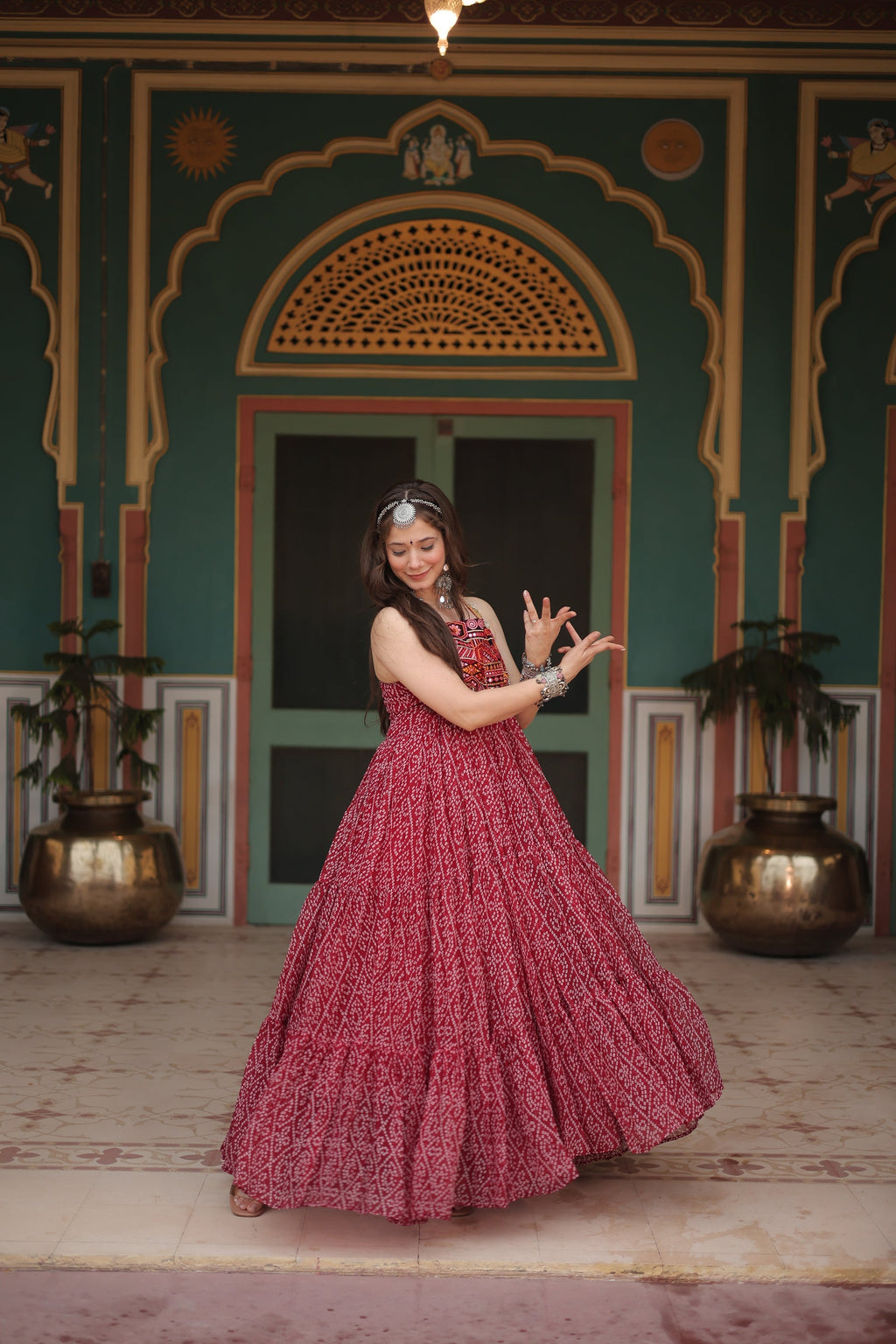 Taneesha maroon georgette bandhani printed gown