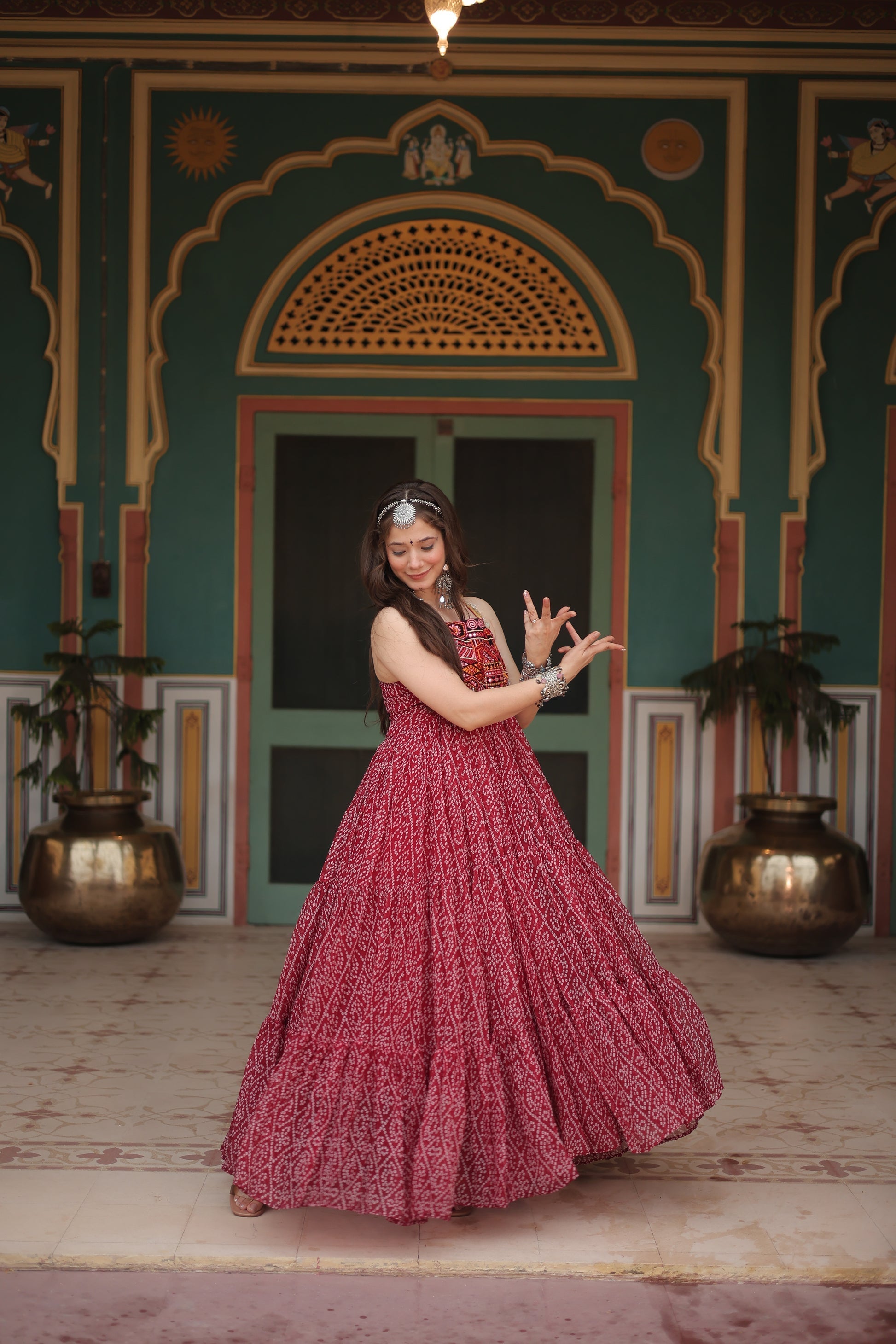 Taneesha maroon georgette bandhani printed gown