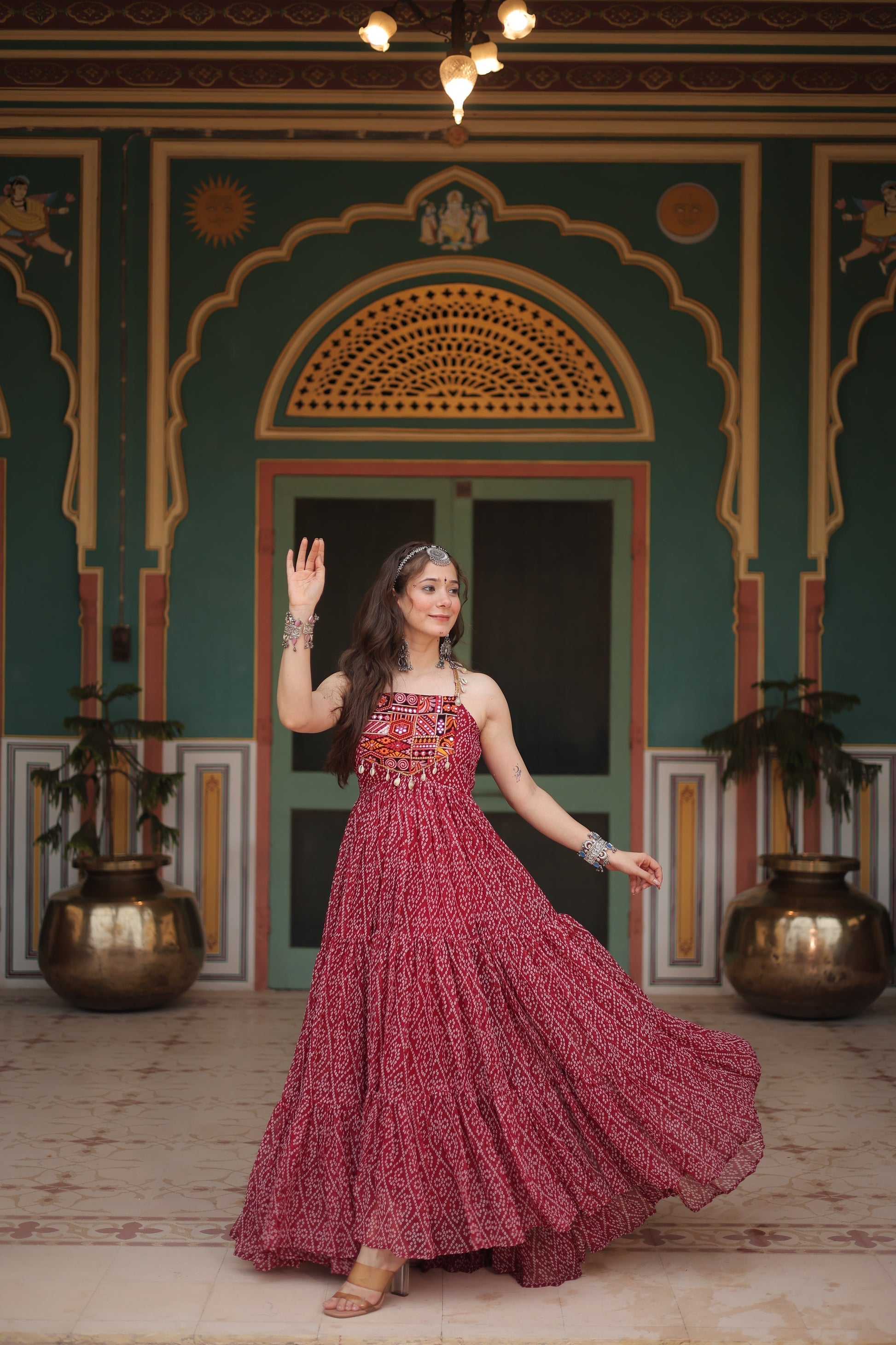 Taneesha maroon georgette bandhani printed gown