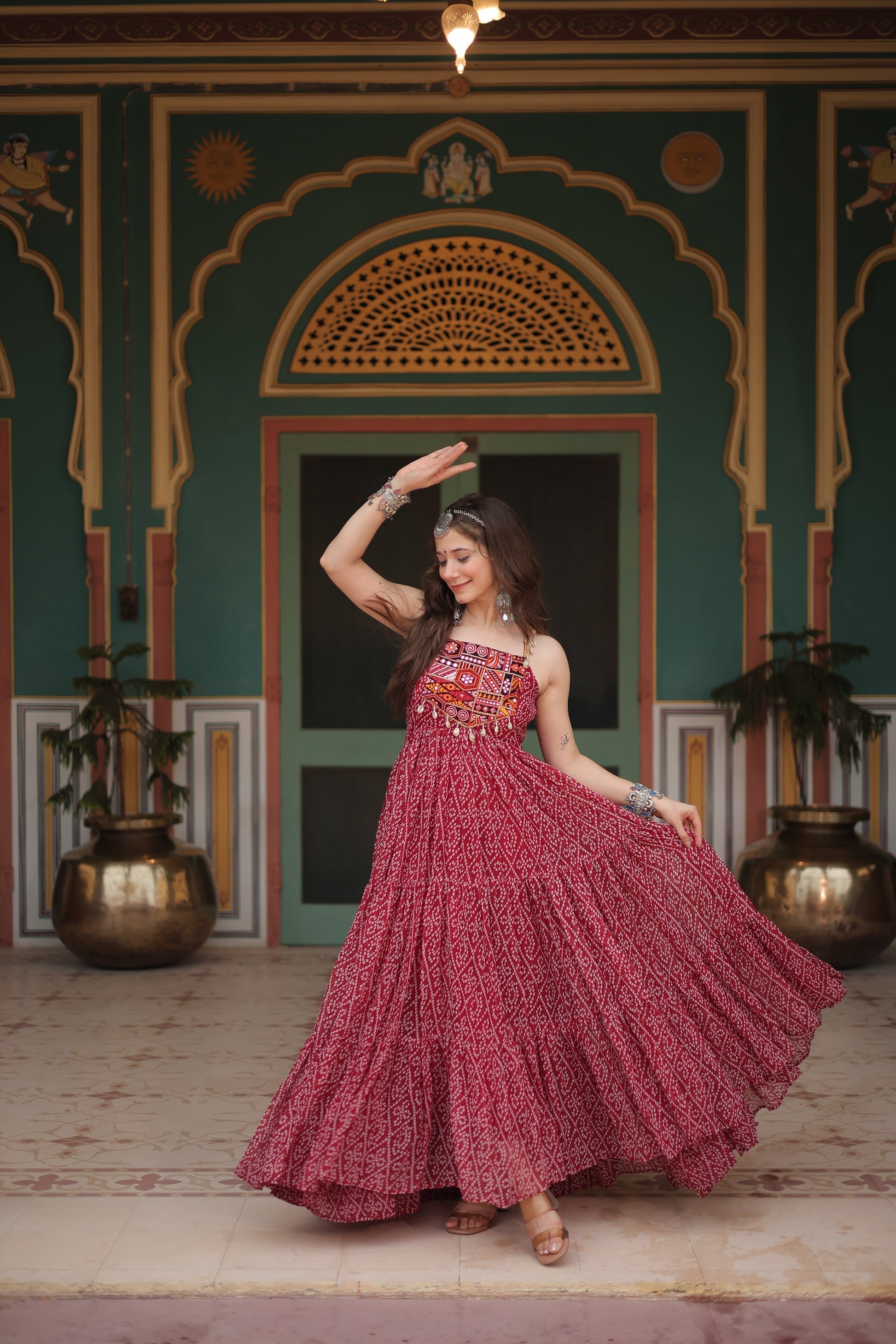 Taneesha maroon georgette bandhani printed gown