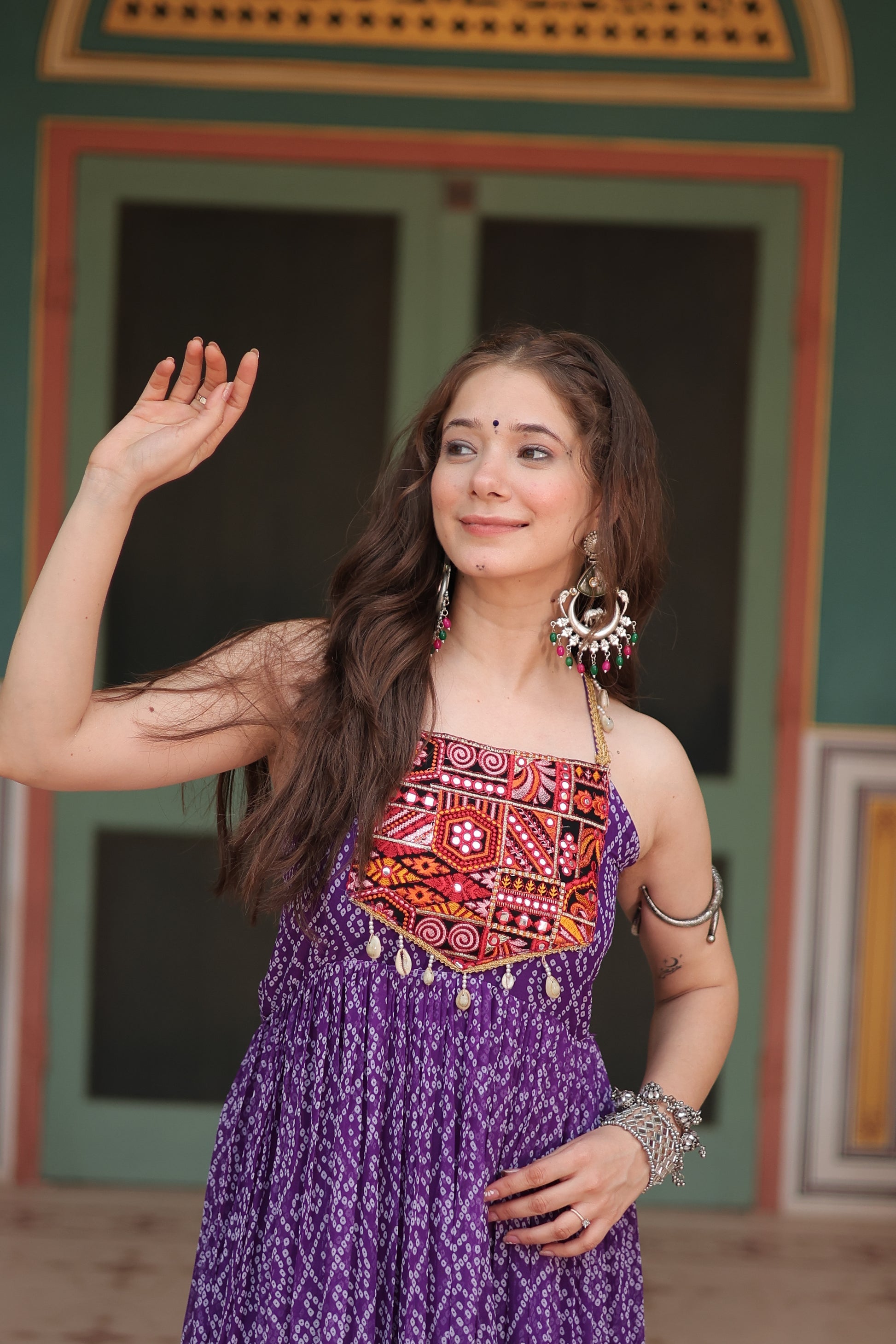 Purple bandhani print georgette Taneesha designer gown