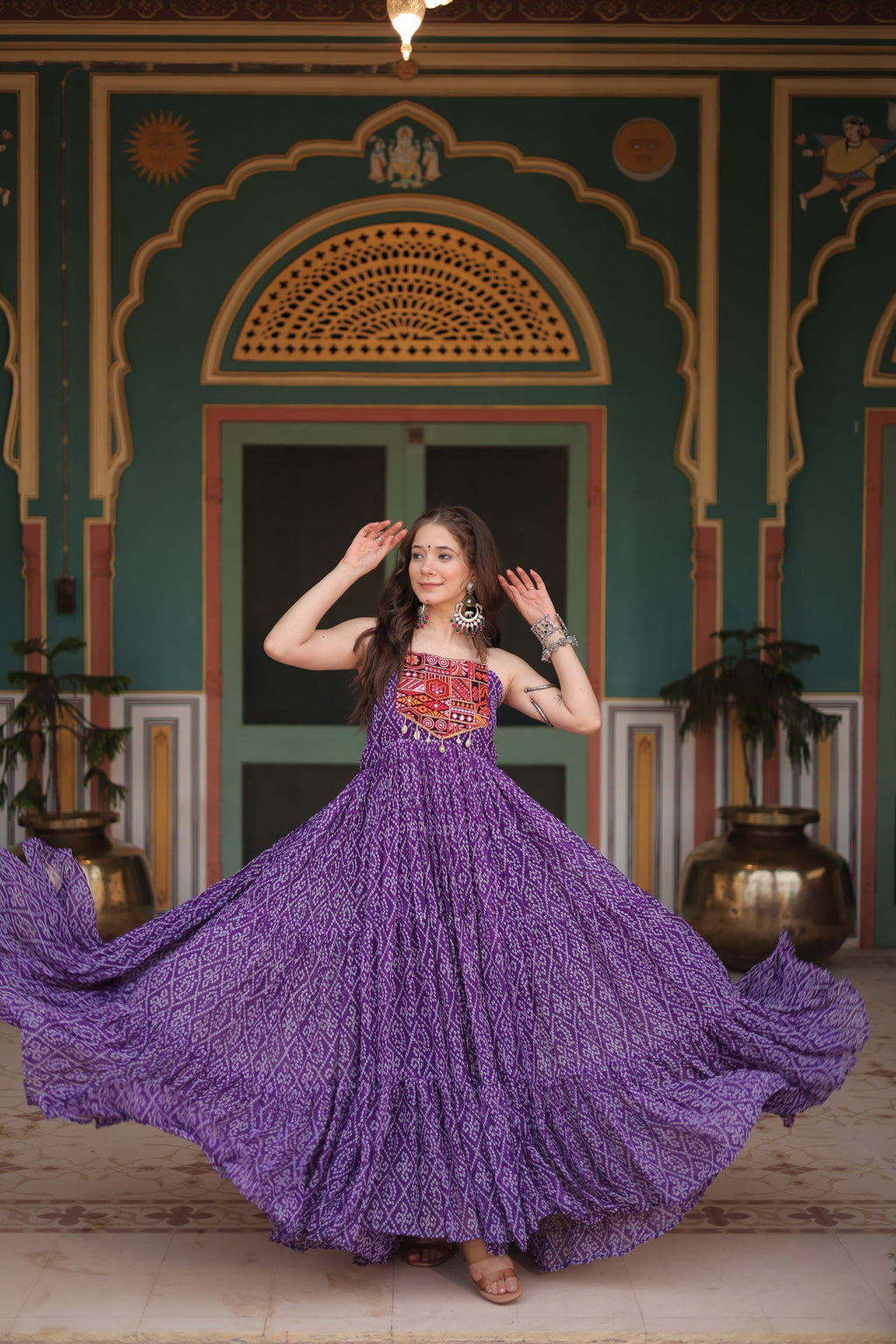 Purple bandhani print georgette Taneesha designer gown