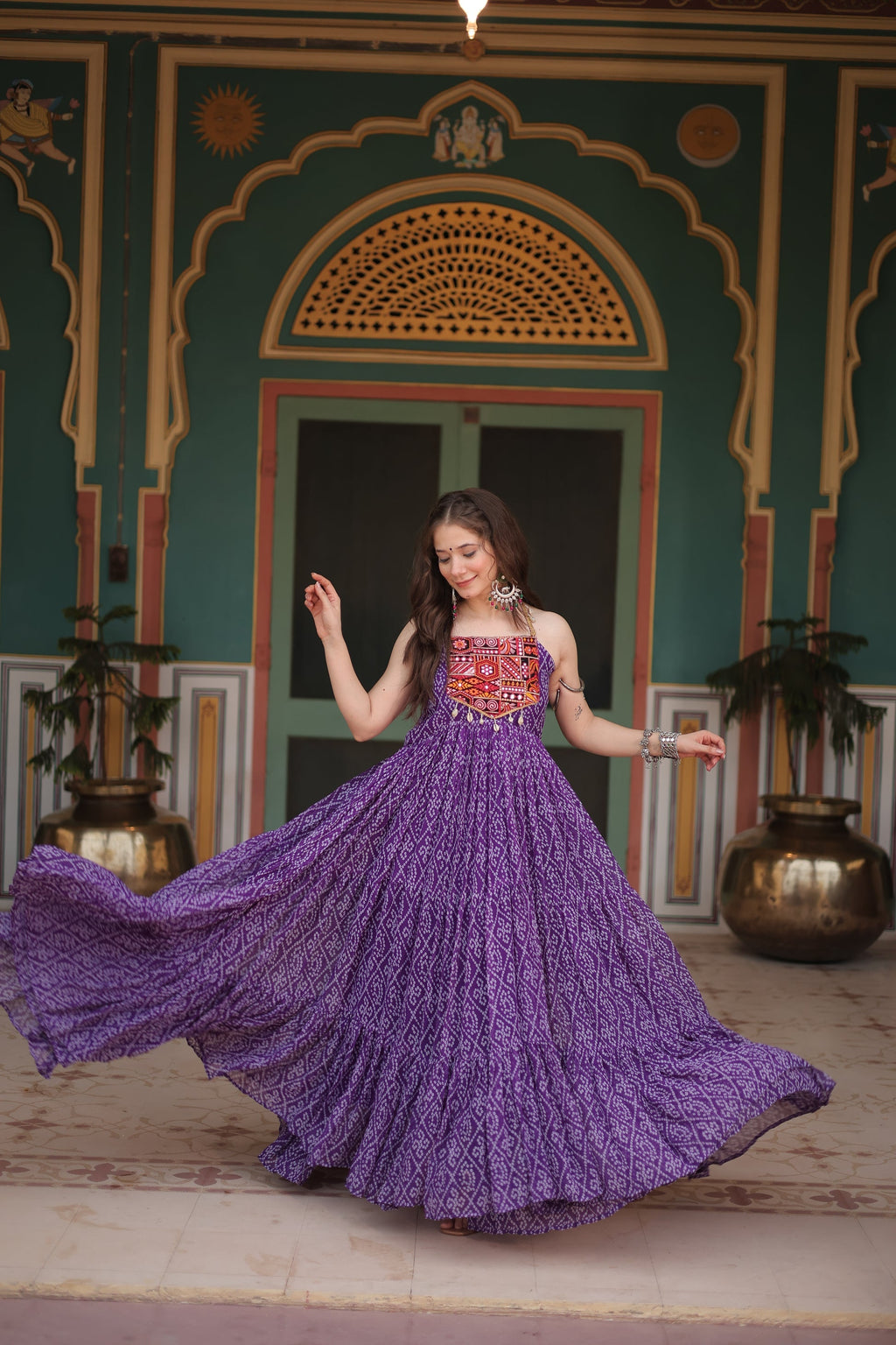 Purple bandhani print georgette Taneesha designer gown