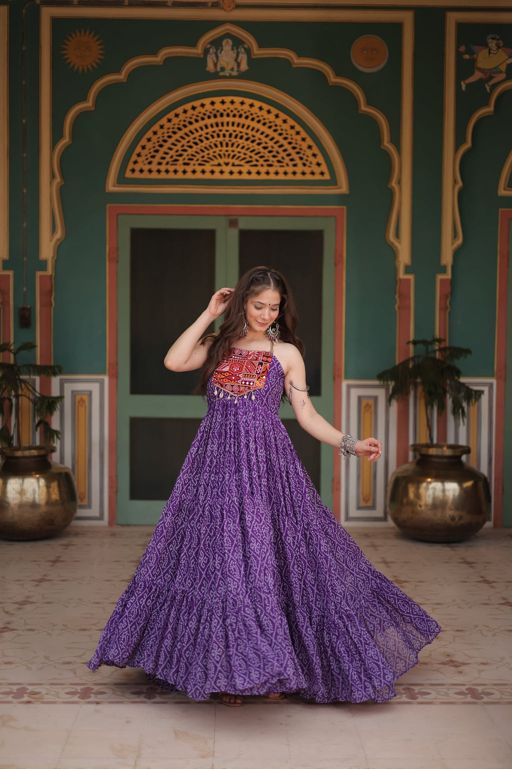 Purple bandhani print georgette Taneesha designer gown