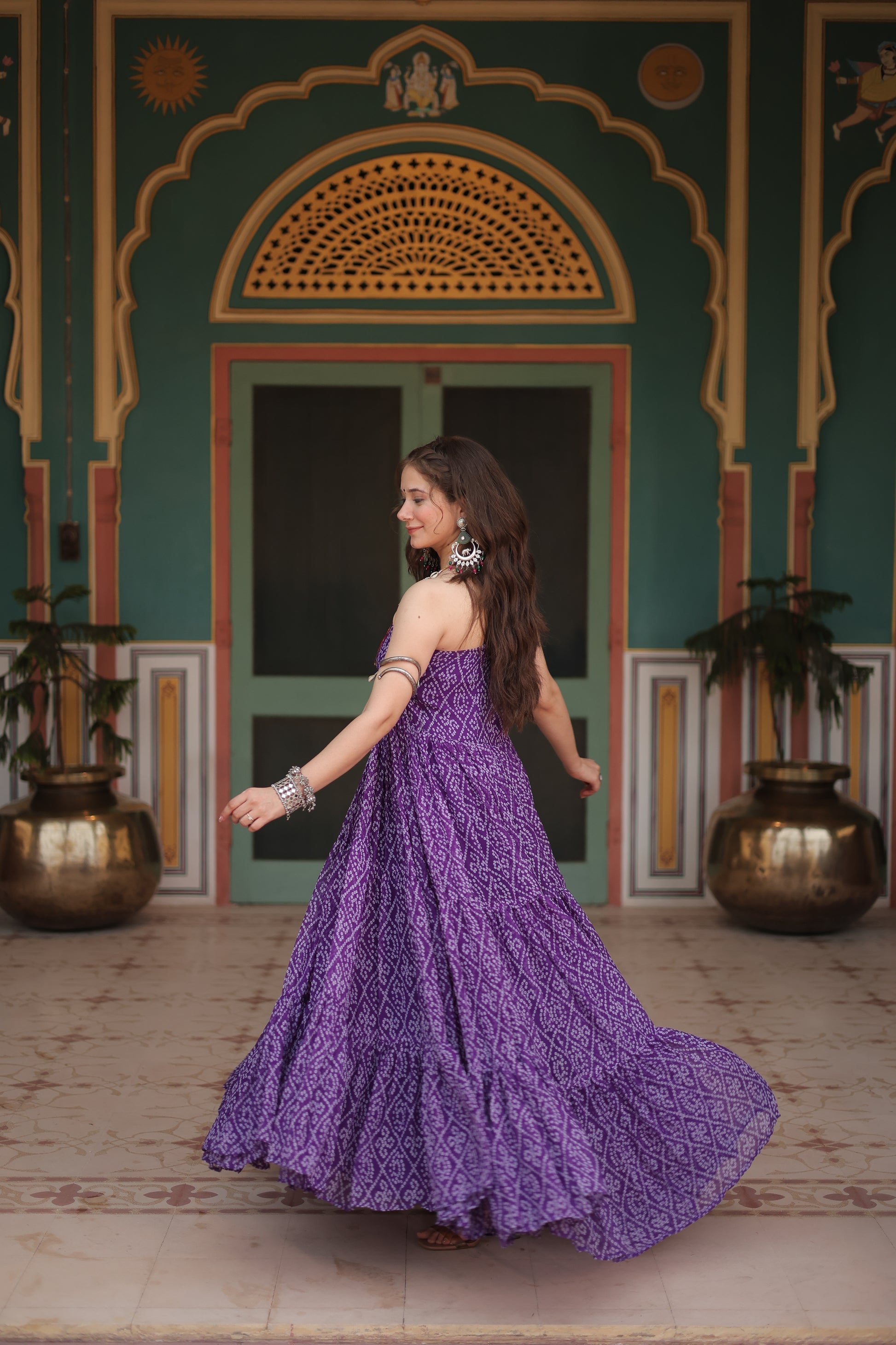 Purple bandhani print georgette Taneesha designer gown