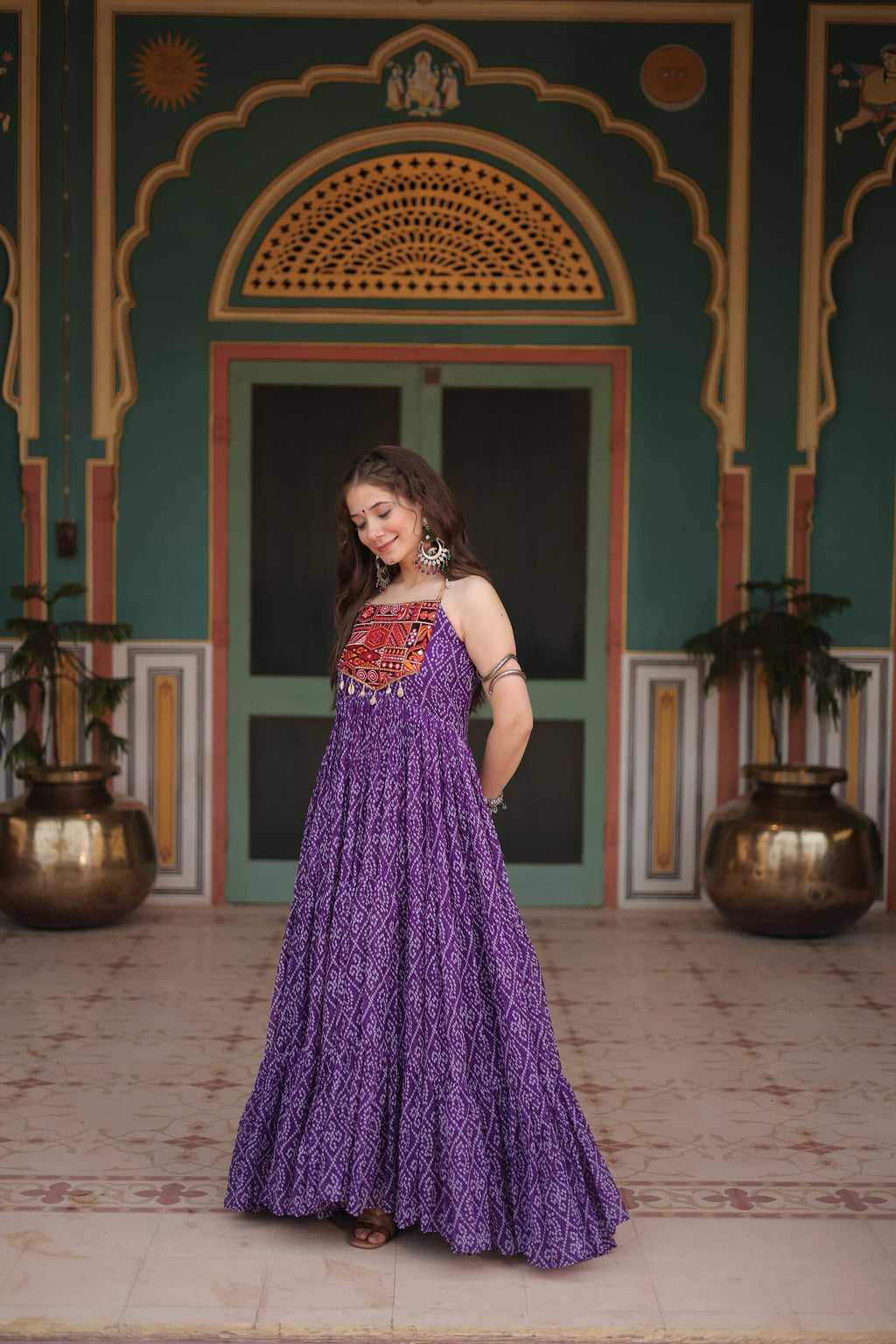 Purple bandhani print georgette Taneesha designer gown