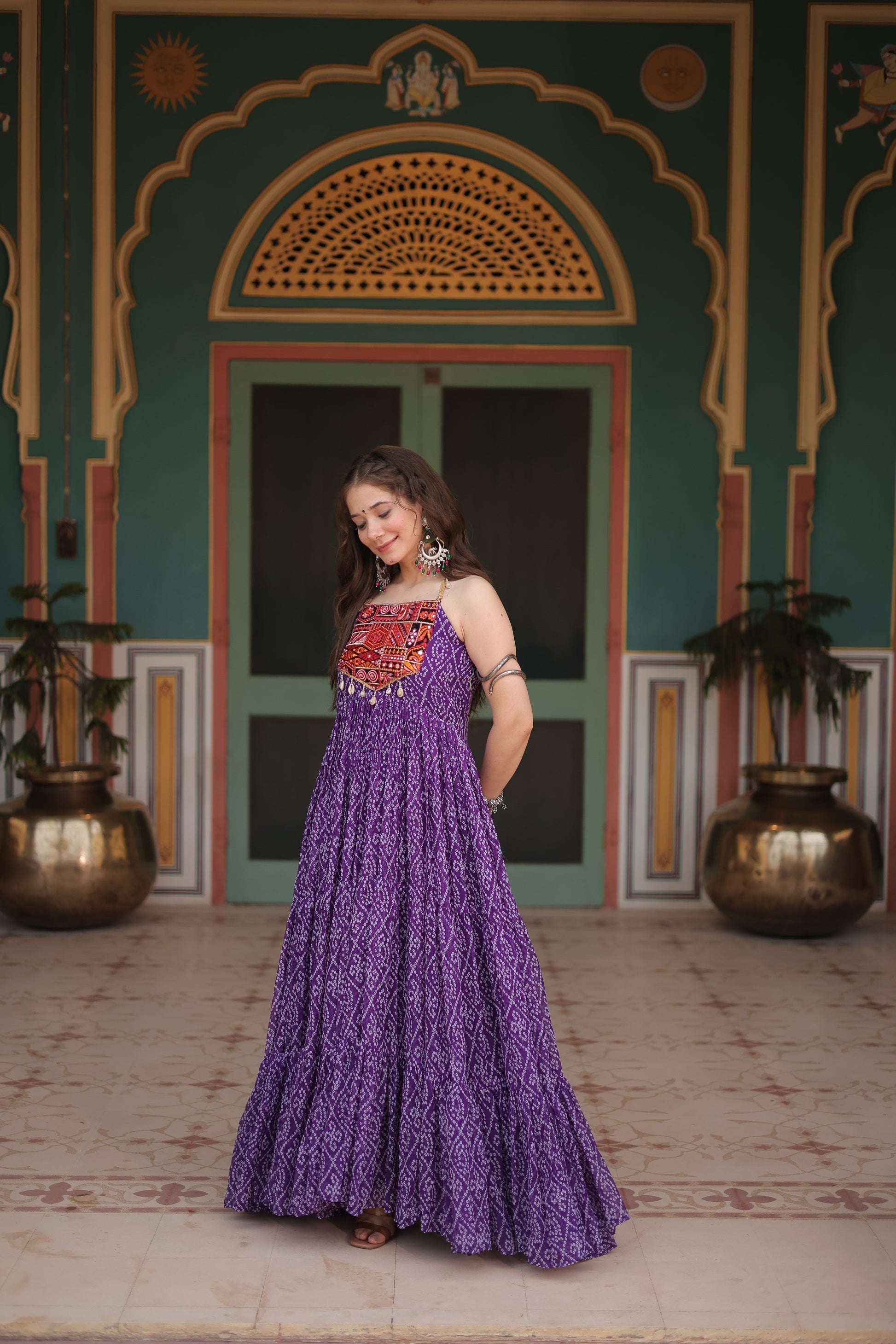 Purple bandhani print georgette Taneesha designer gown