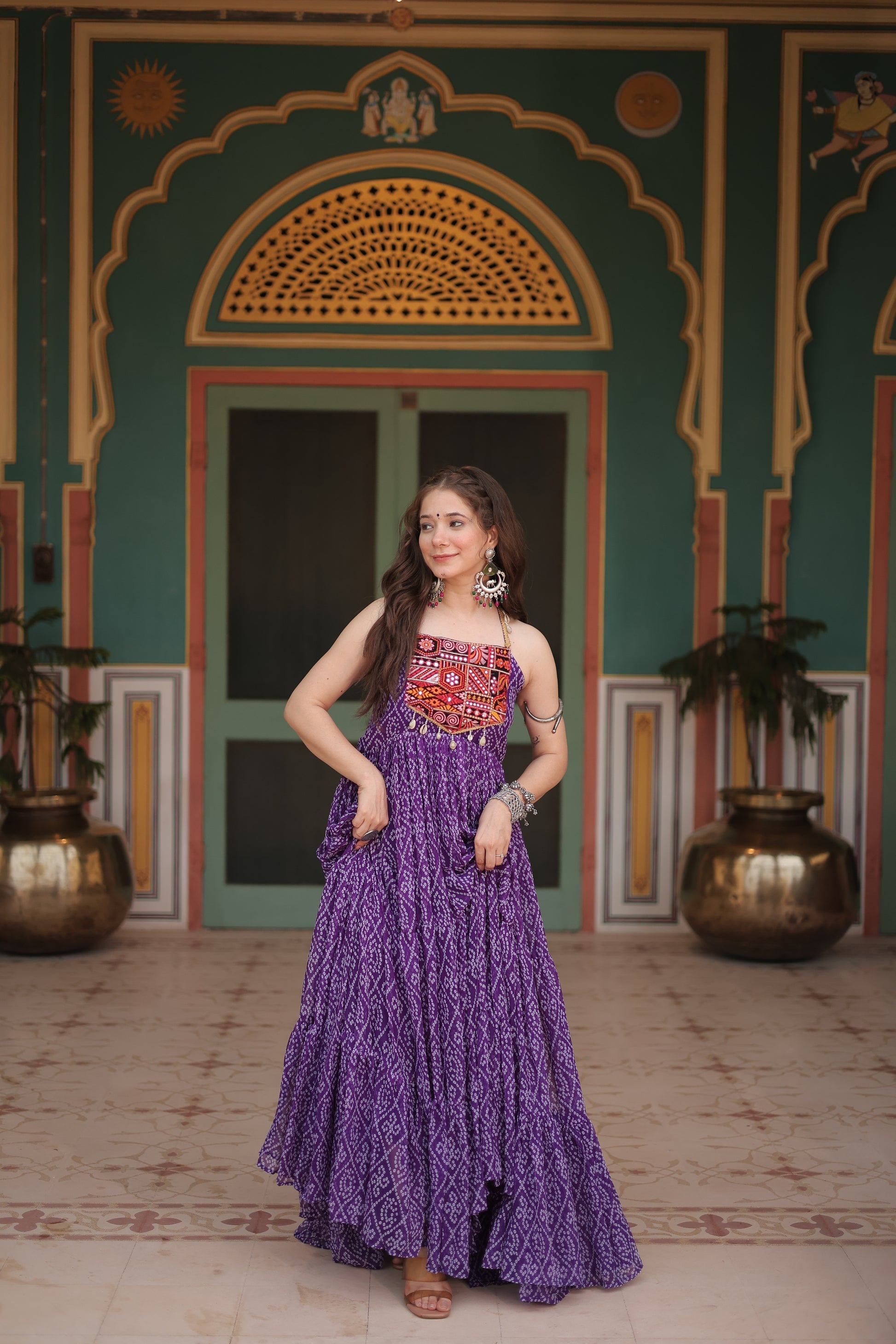 Purple bandhani print georgette Taneesha designer gown