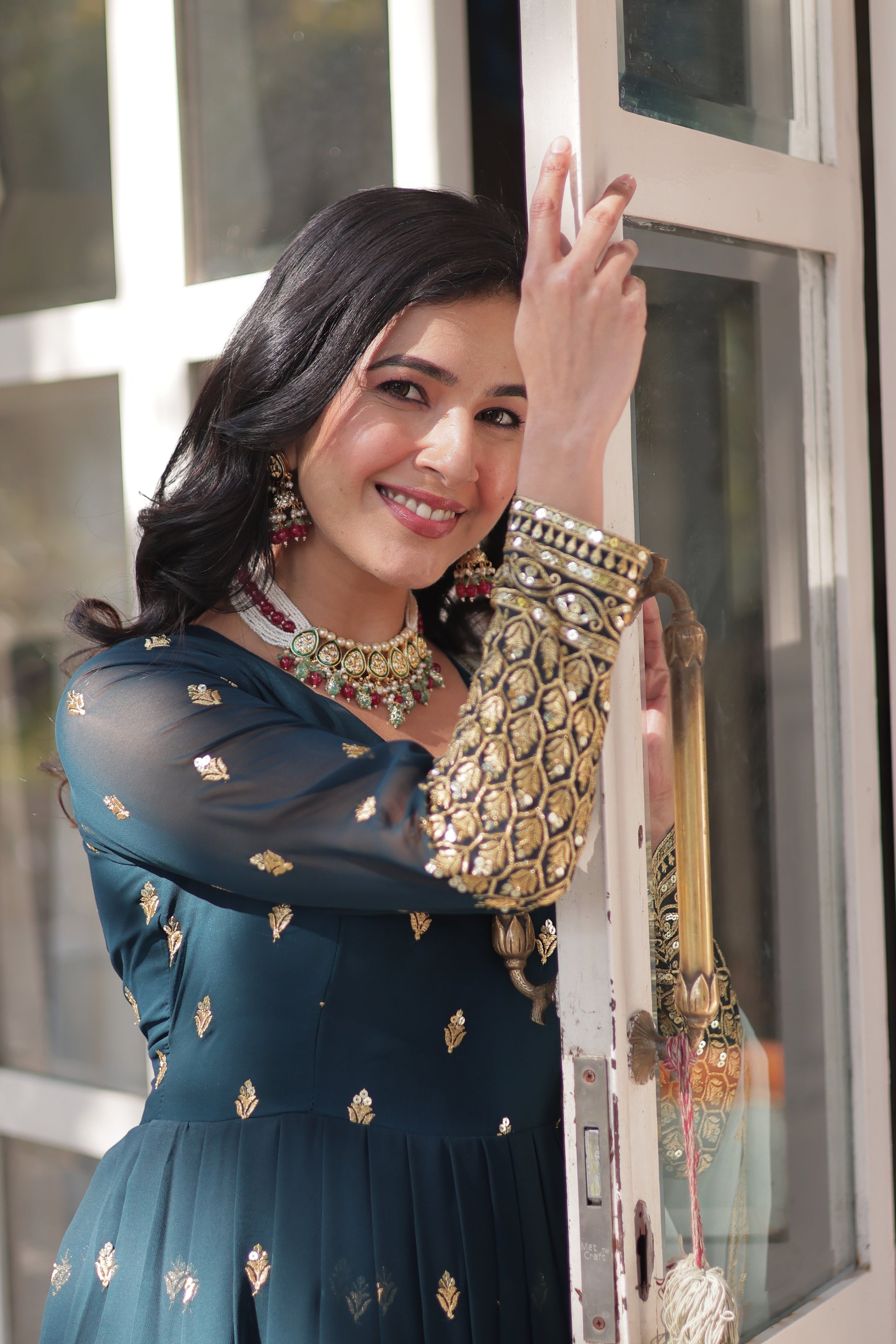 Blue georgette embroidered Tanvika designer Anarkali gown