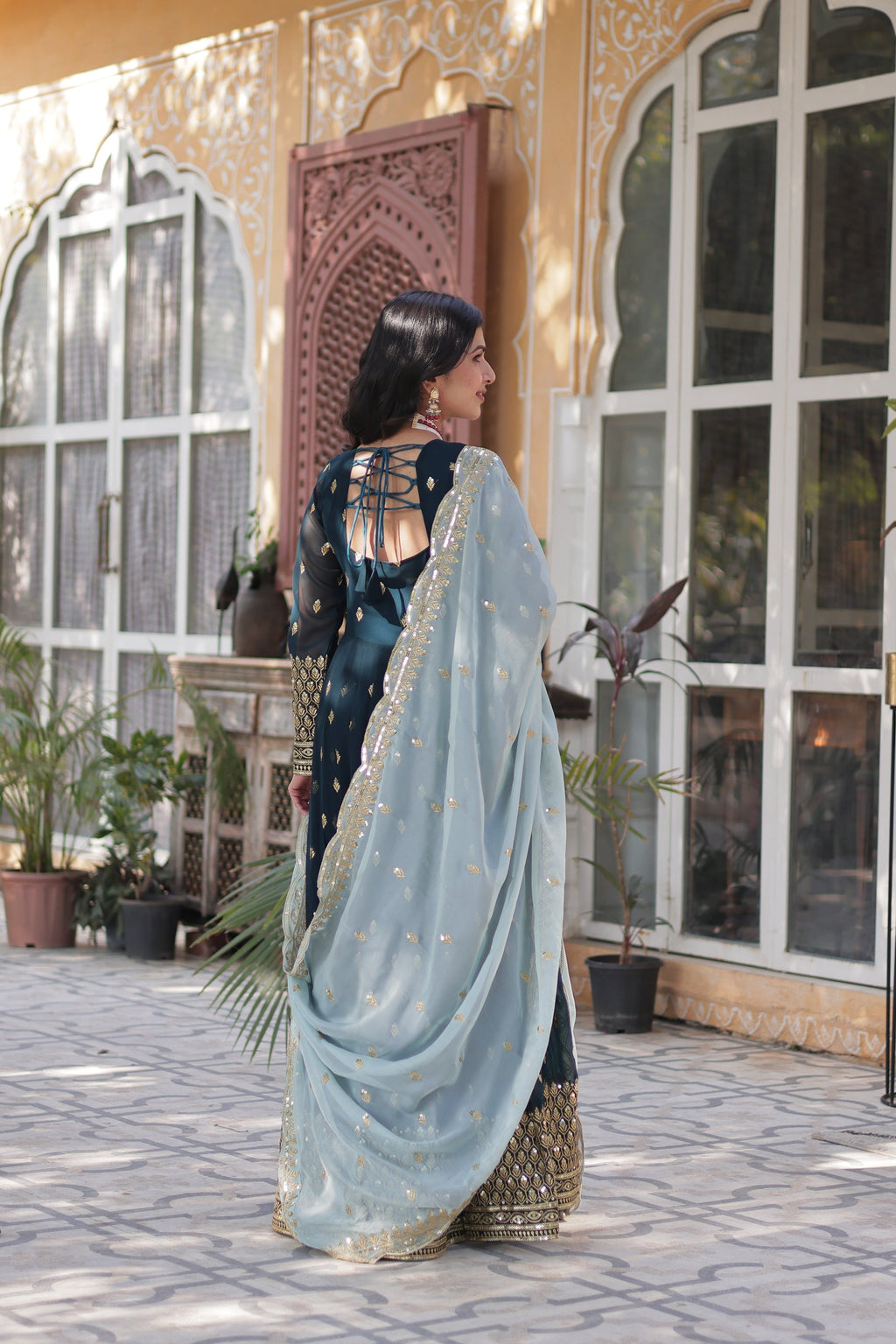 Blue georgette embroidered Tanvika designer Anarkali gown