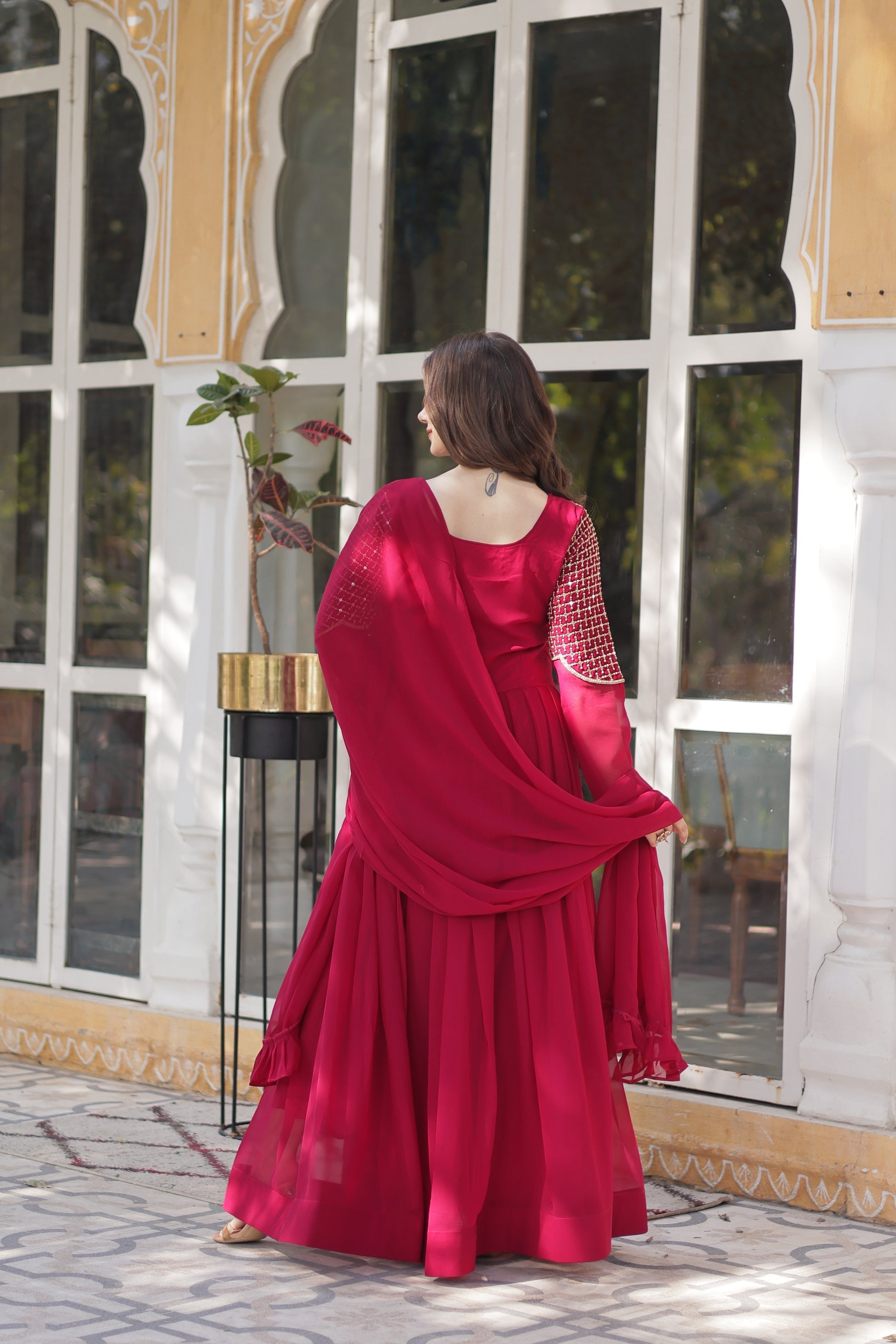 Tarakini Pink Embroidered Anarkali Gown Set
