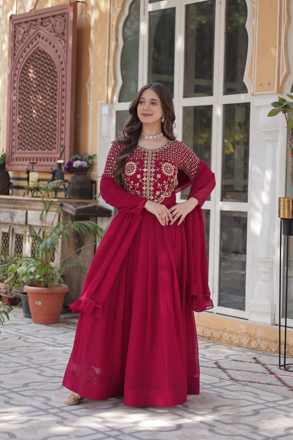 Tarakini Pink Embroidered Anarkali Gown Set
