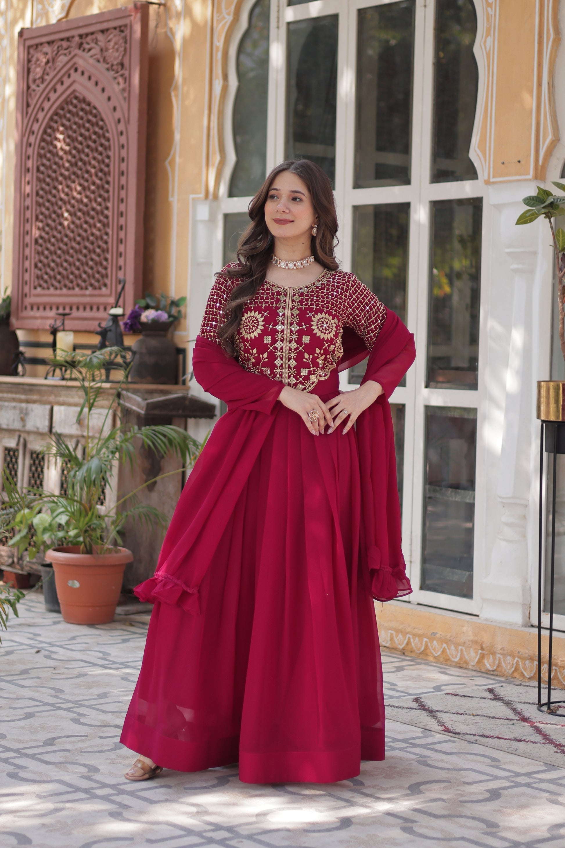 Tarakini Pink Embroidered Anarkali Gown Set