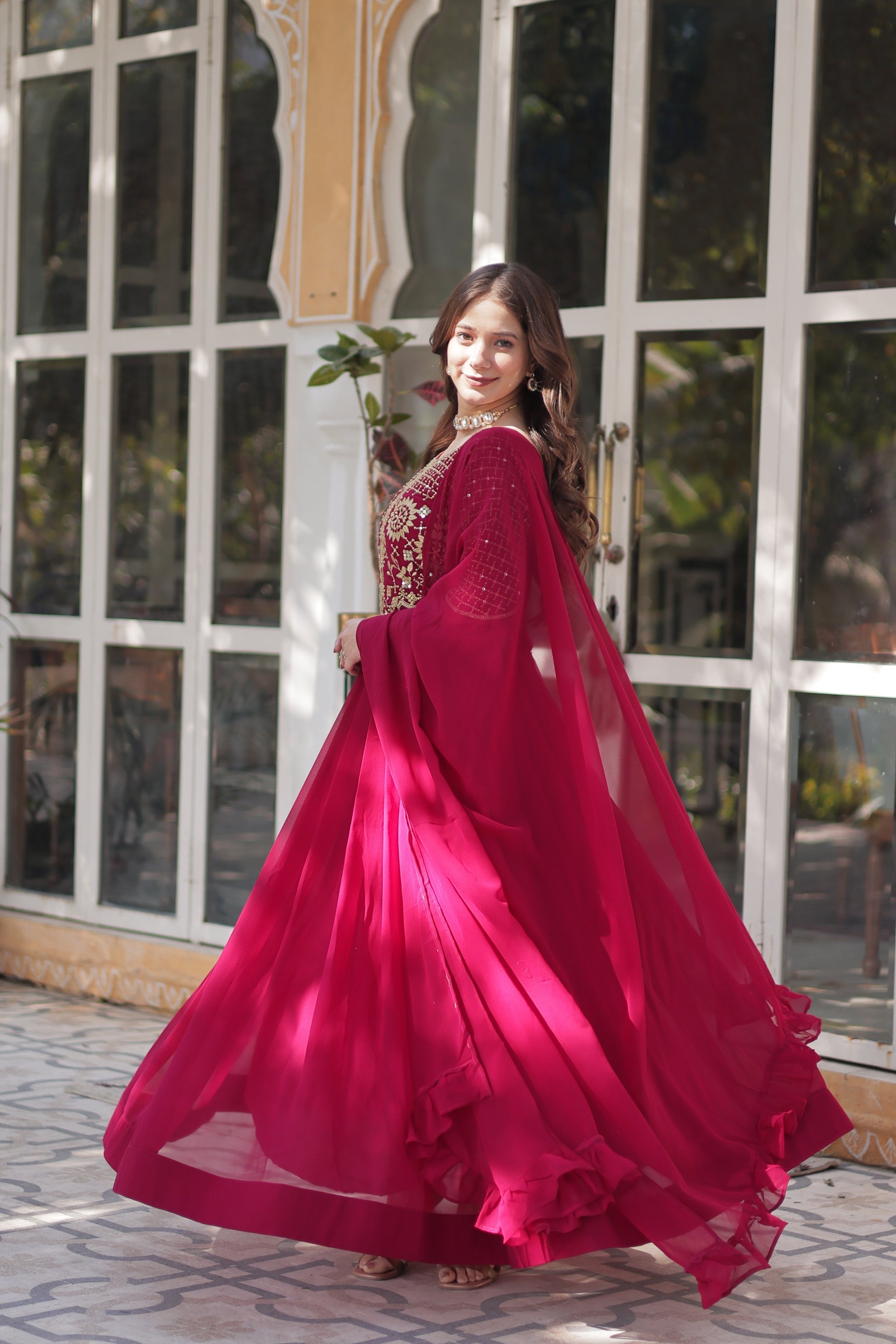 Tarakini Pink Embroidered Anarkali Gown Set
