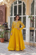 Tarakini yellow embroidered anarkali gown set