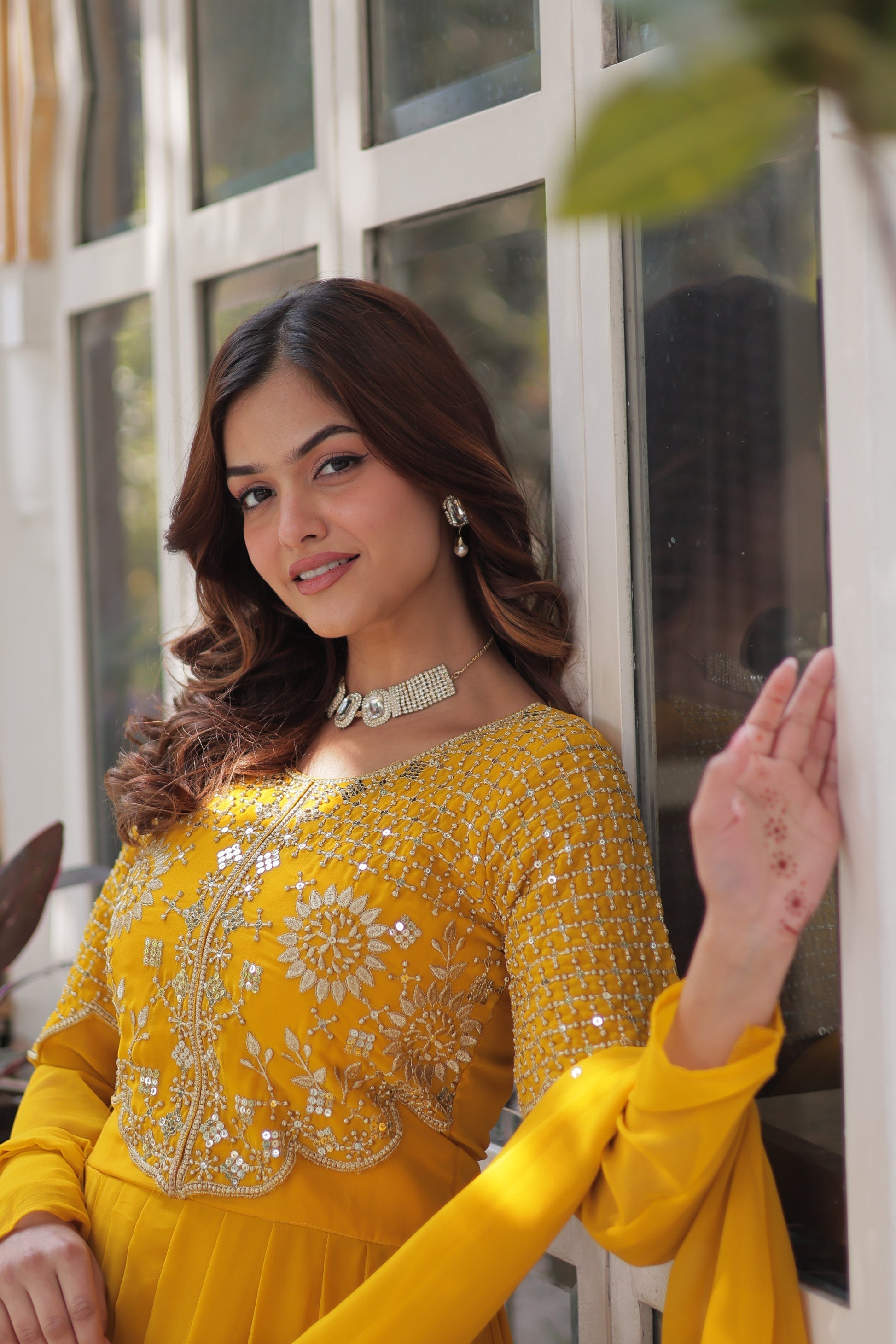Tarakini yellow embroidered anarkali gown set