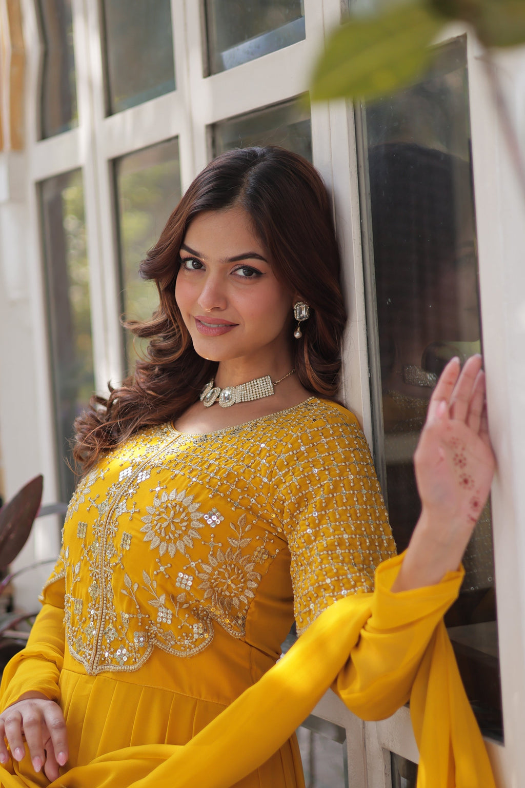 Tarakini yellow embroidered anarkali gown set