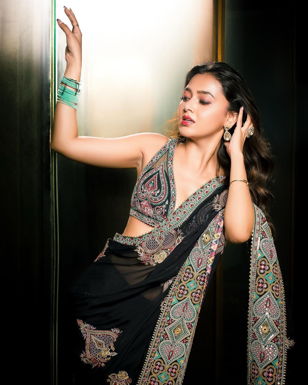 Tejasswi Prakash black georgette embroidered saree