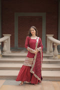 Maroon georgette embroidered Tishya designer sharara suit