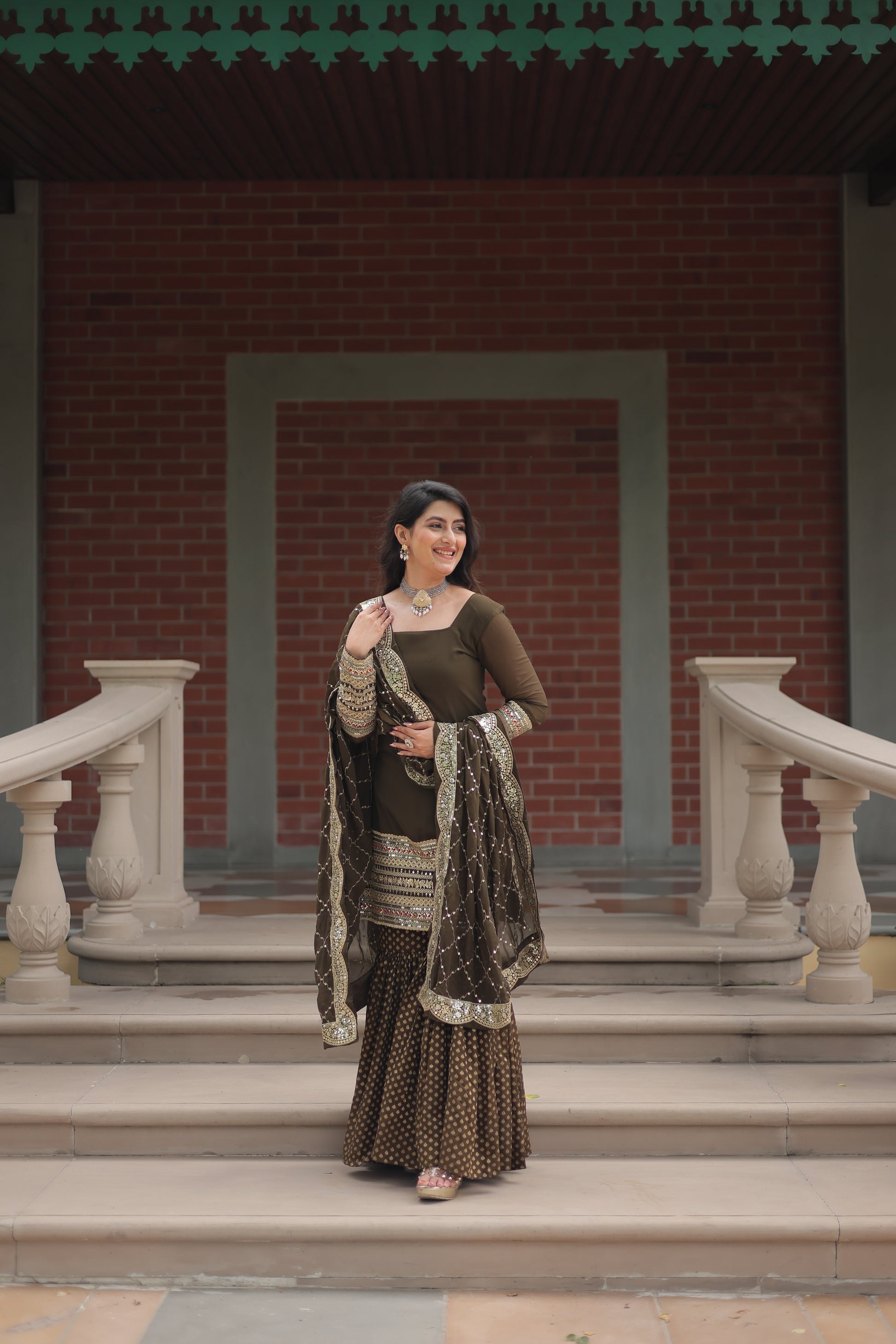 Mehndi green georgette embroidered Tishya designer sharara suit