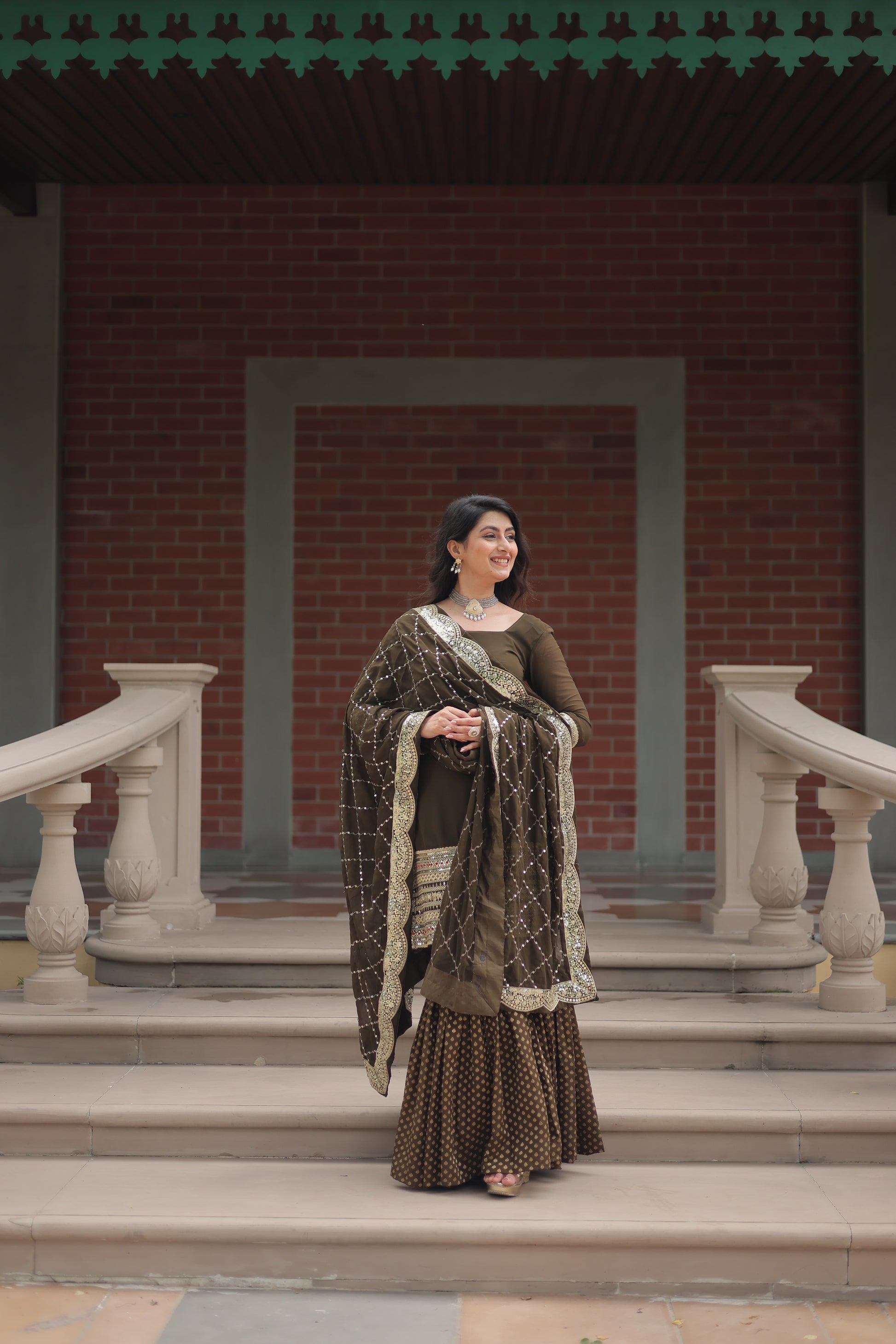 Mehndi green georgette embroidered Tishya designer sharara suit
