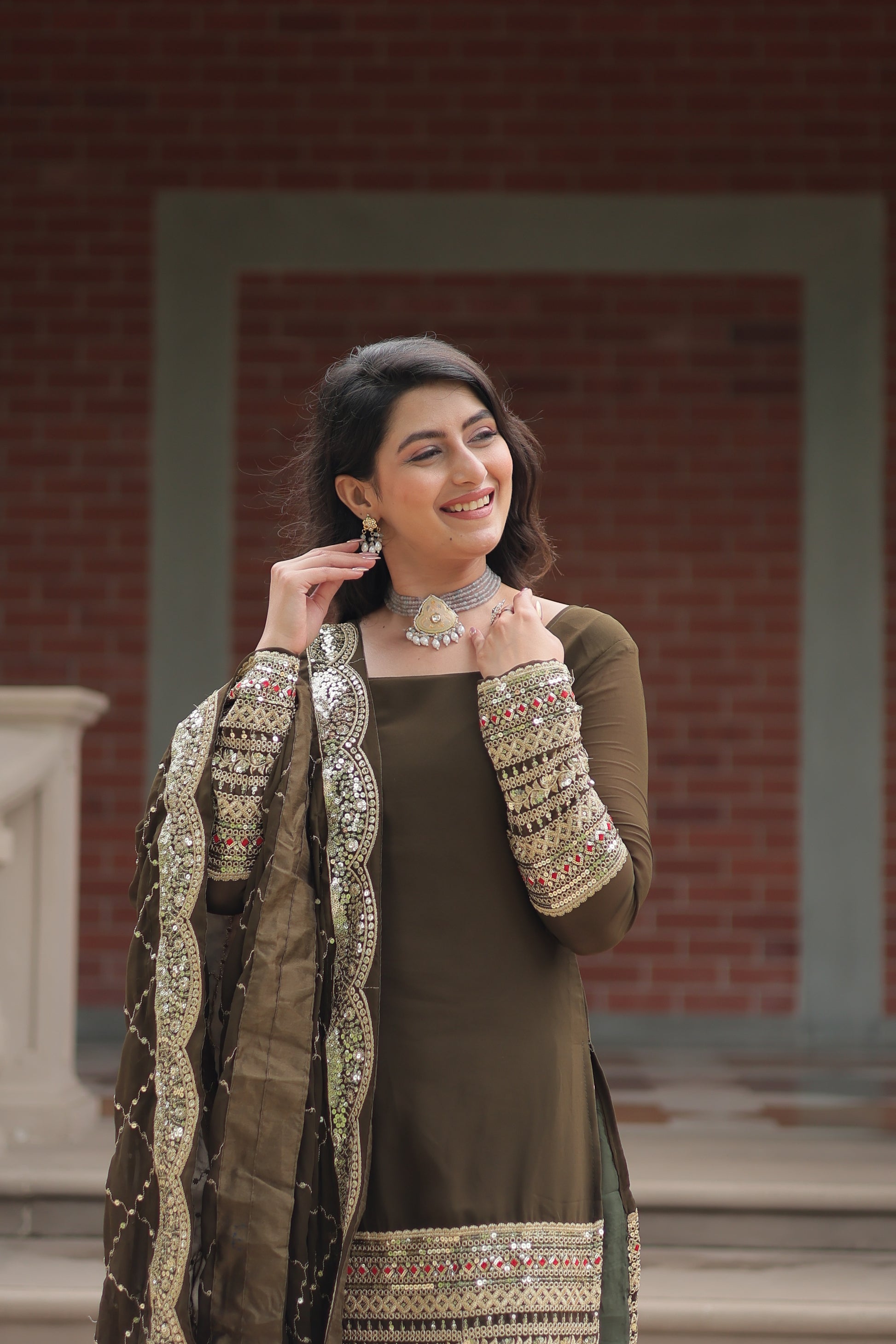Mehndi green georgette embroidered Tishya designer sharara suit