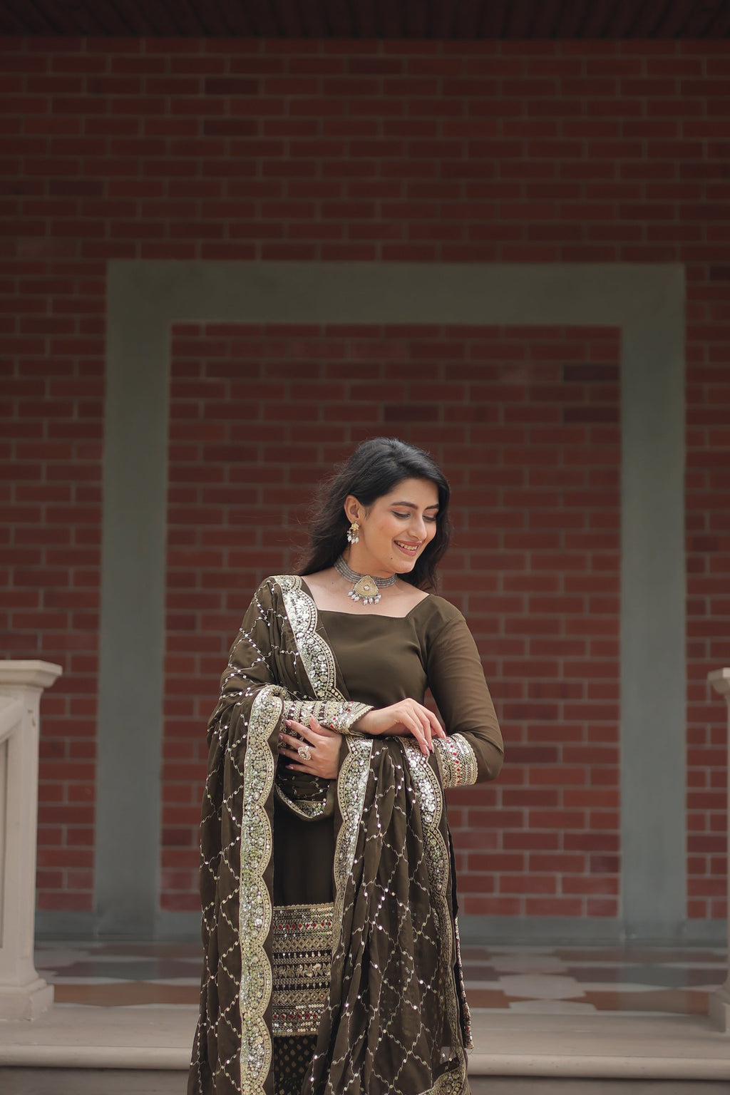 Mehndi green georgette embroidered Tishya designer sharara suit