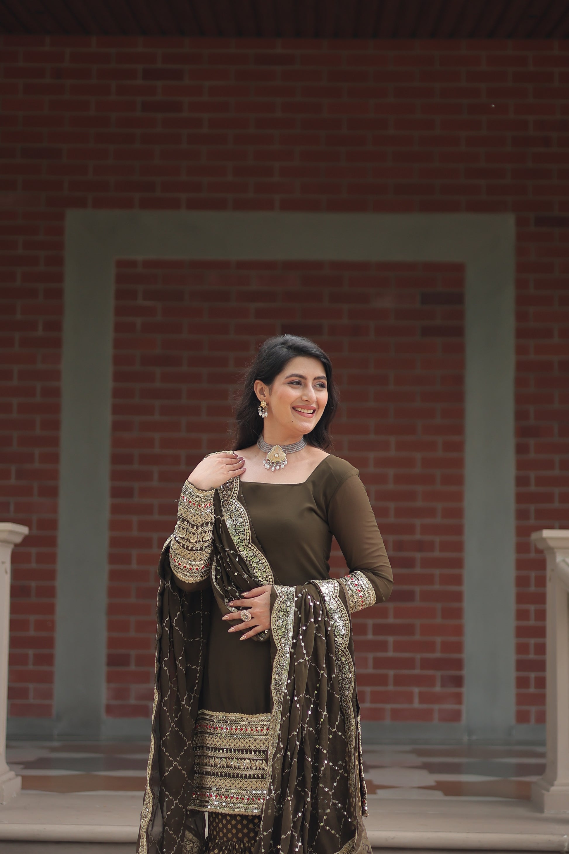 Mehndi green georgette embroidered Tishya designer sharara suit