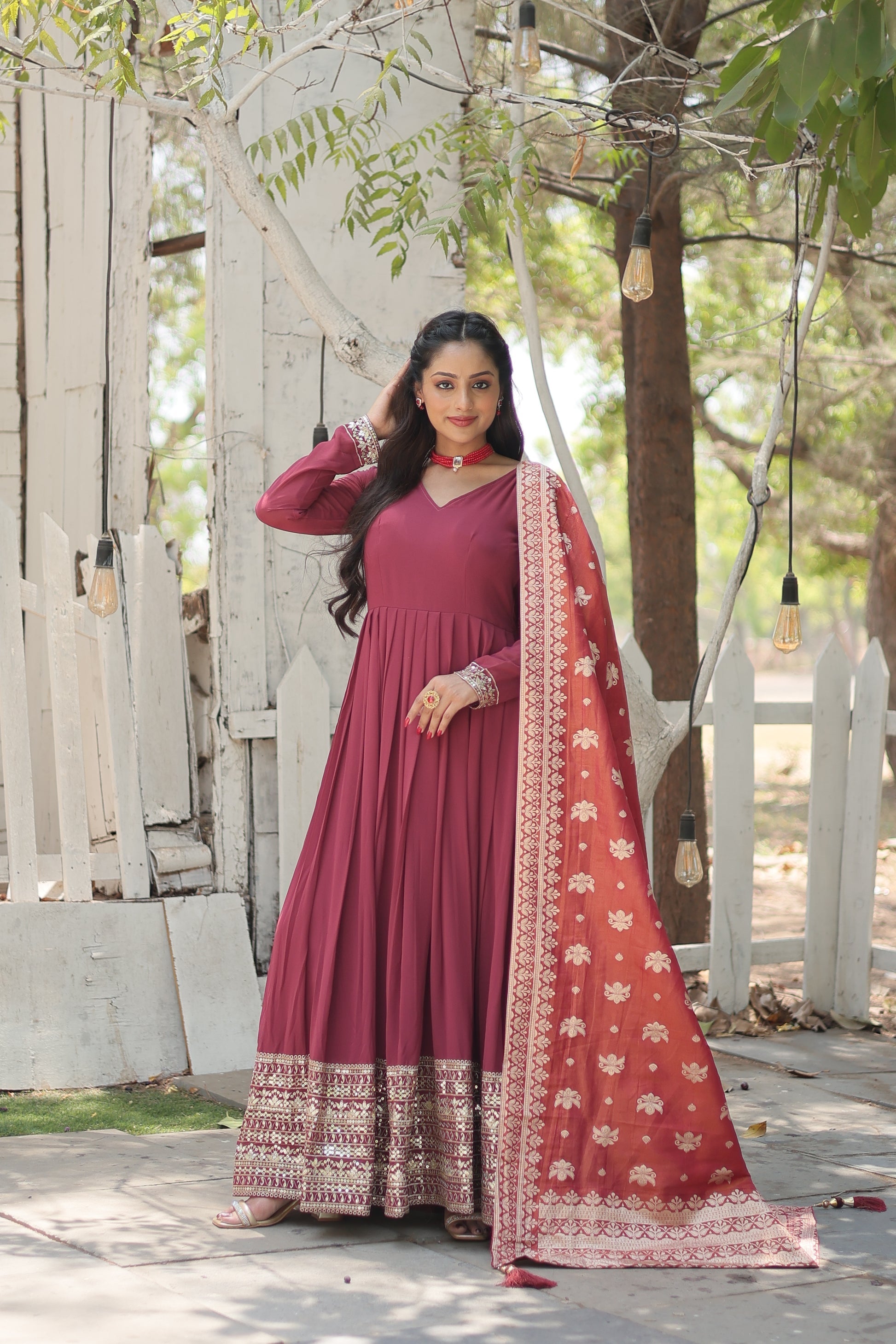 Dark pink georgette Tiya designer Anarkali gown